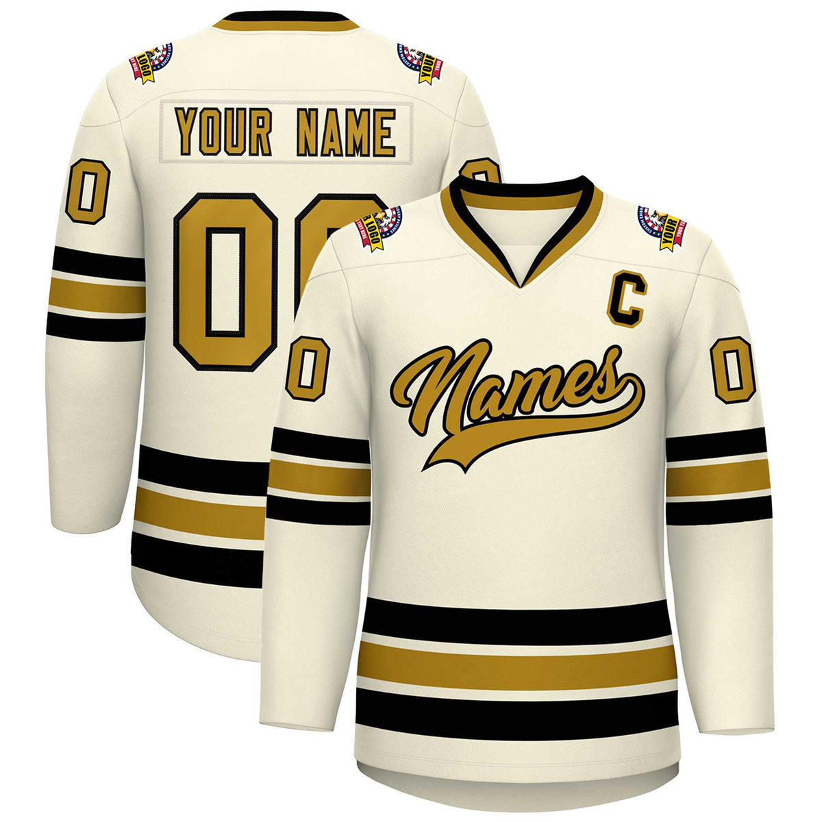 Custom Khaki Old Gold-Black Classic Style Hockey Jersey | KXKSHOP
