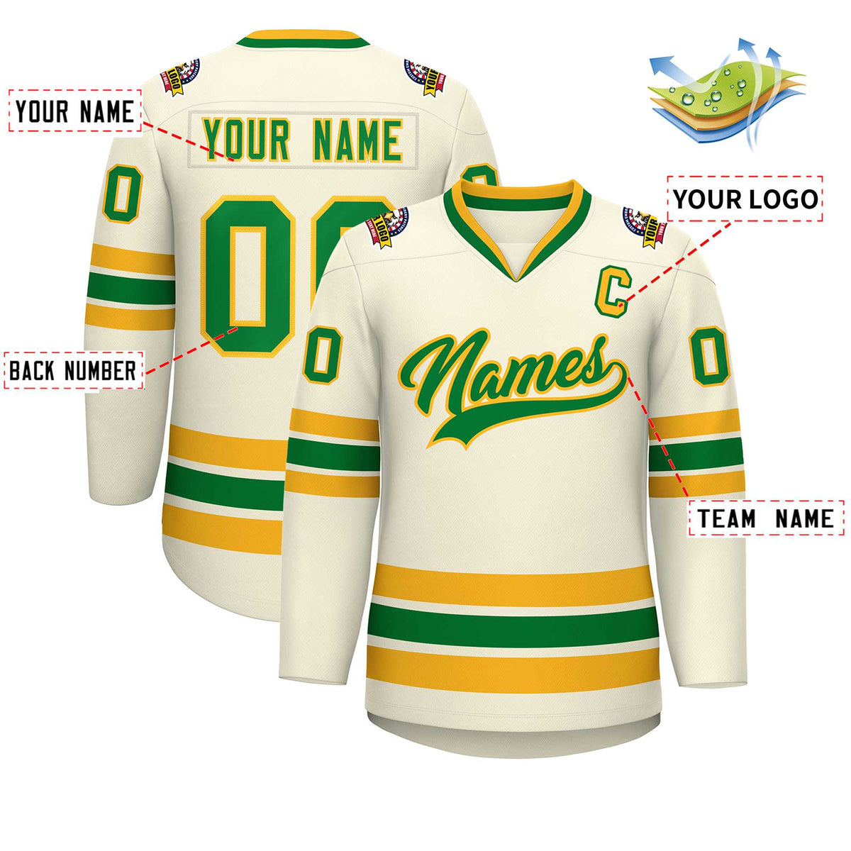 Custom Khaki Kelly Green-Gold Classic Style Hockey Jersey | KXKSHOP