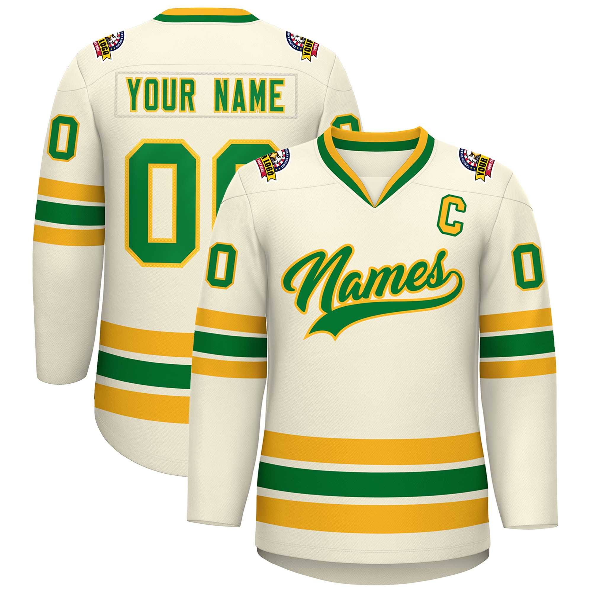 Custom Khaki Kelly Green-Gold Classic Style Hockey Jersey | KXKSHOP