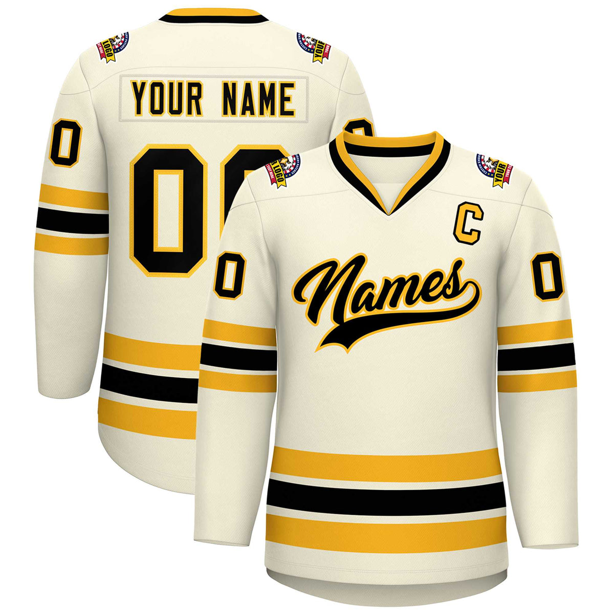 Custom Khaki Black-Gold Classic Style Hockey Jersey | KXKSHOP