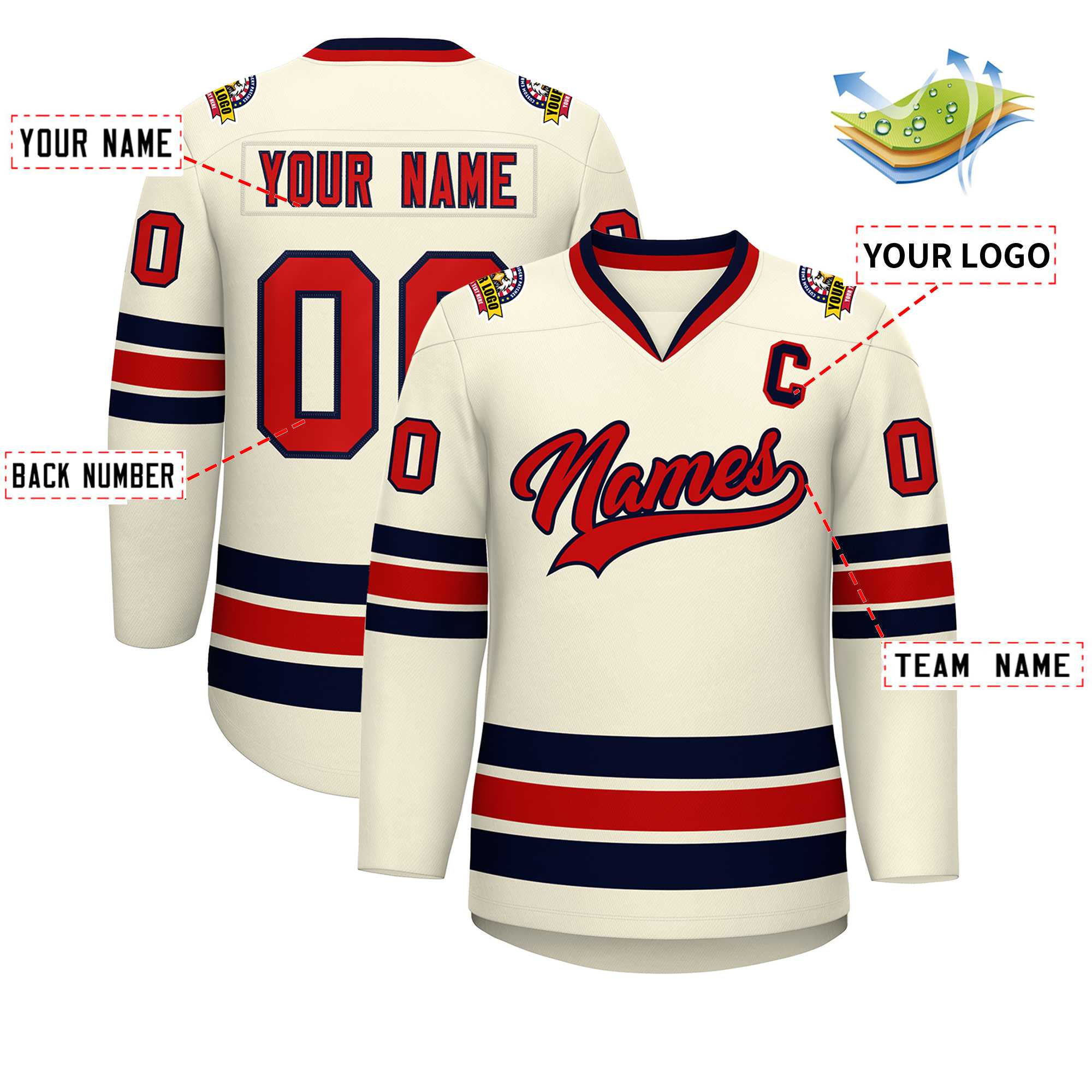 Custom Khaki Red-Navy Classic Style Hockey Jersey | KXKSHOP