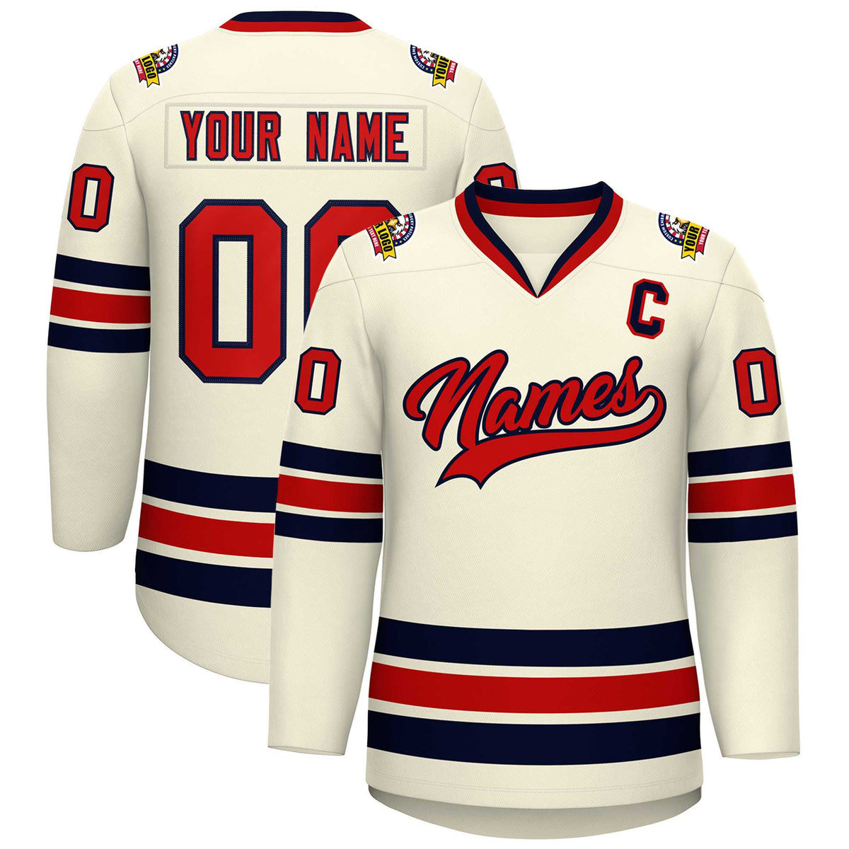 Custom Khaki Red-Navy Classic Style Hockey Jersey | KXKSHOP
