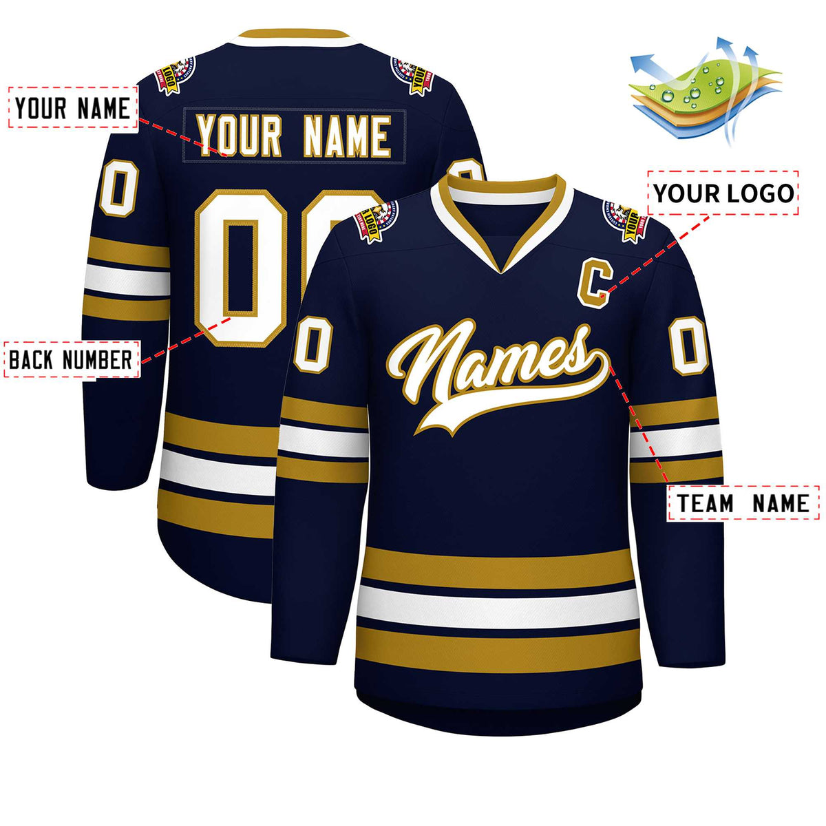 Custom Navy White-Old Gold Classic Style Hockey Jersey | KXKSHOP
