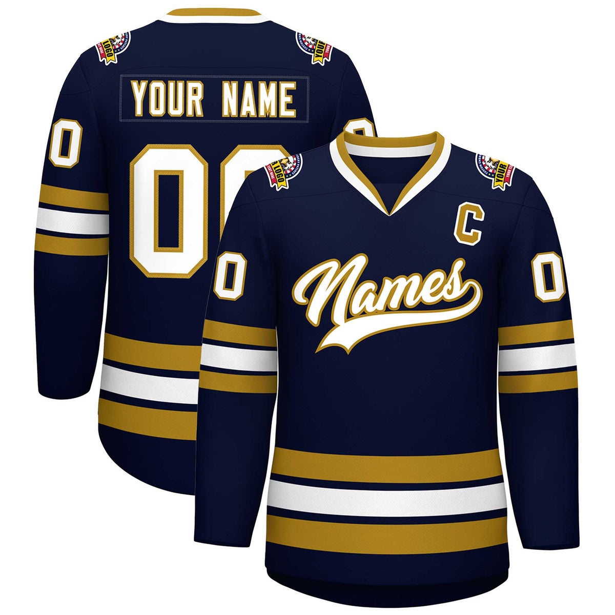 Custom Navy White-Old Gold Classic Style Hockey Jersey | KXKSHOP