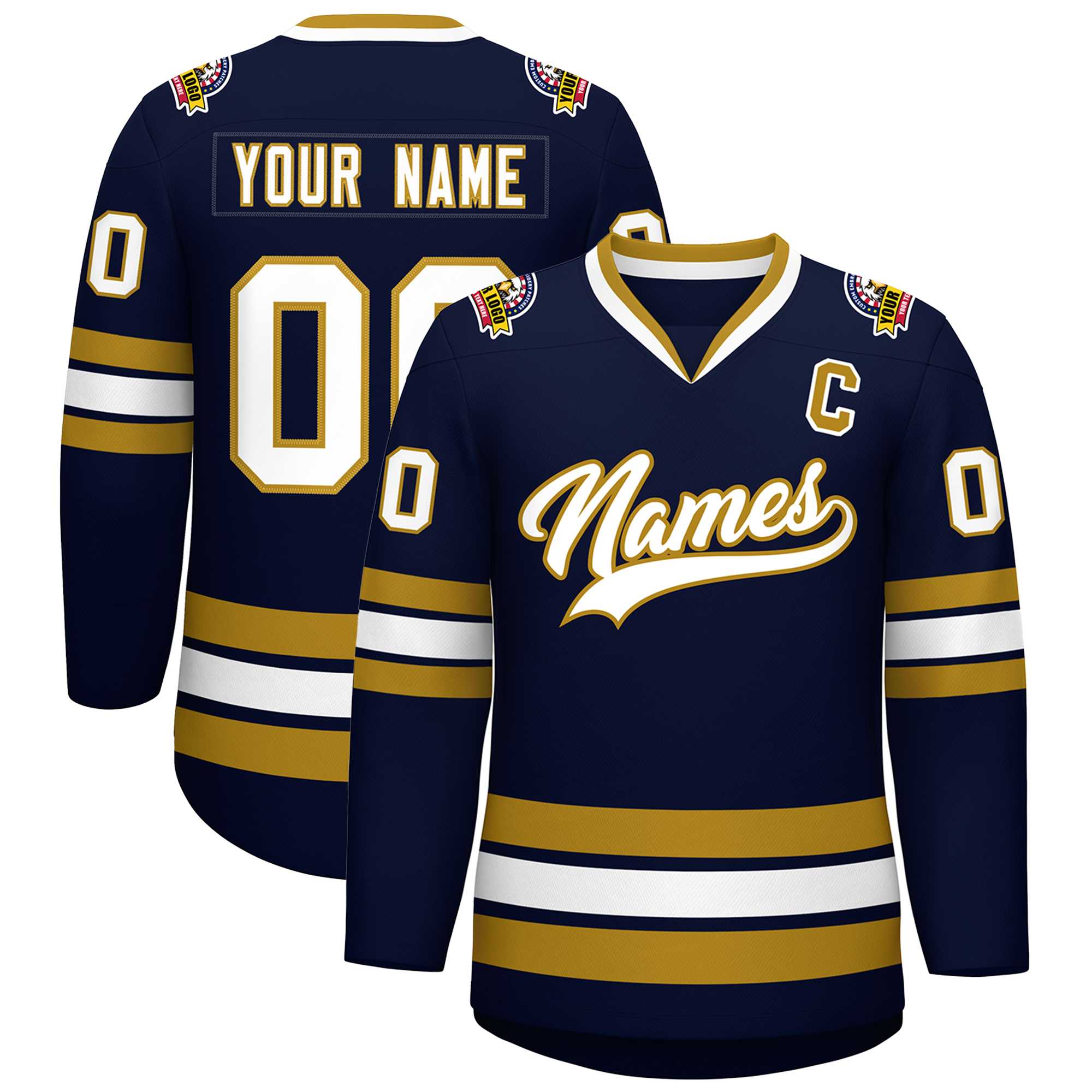 Custom Navy White-Old Gold Classic Style Hockey Jersey | KXKSHOP