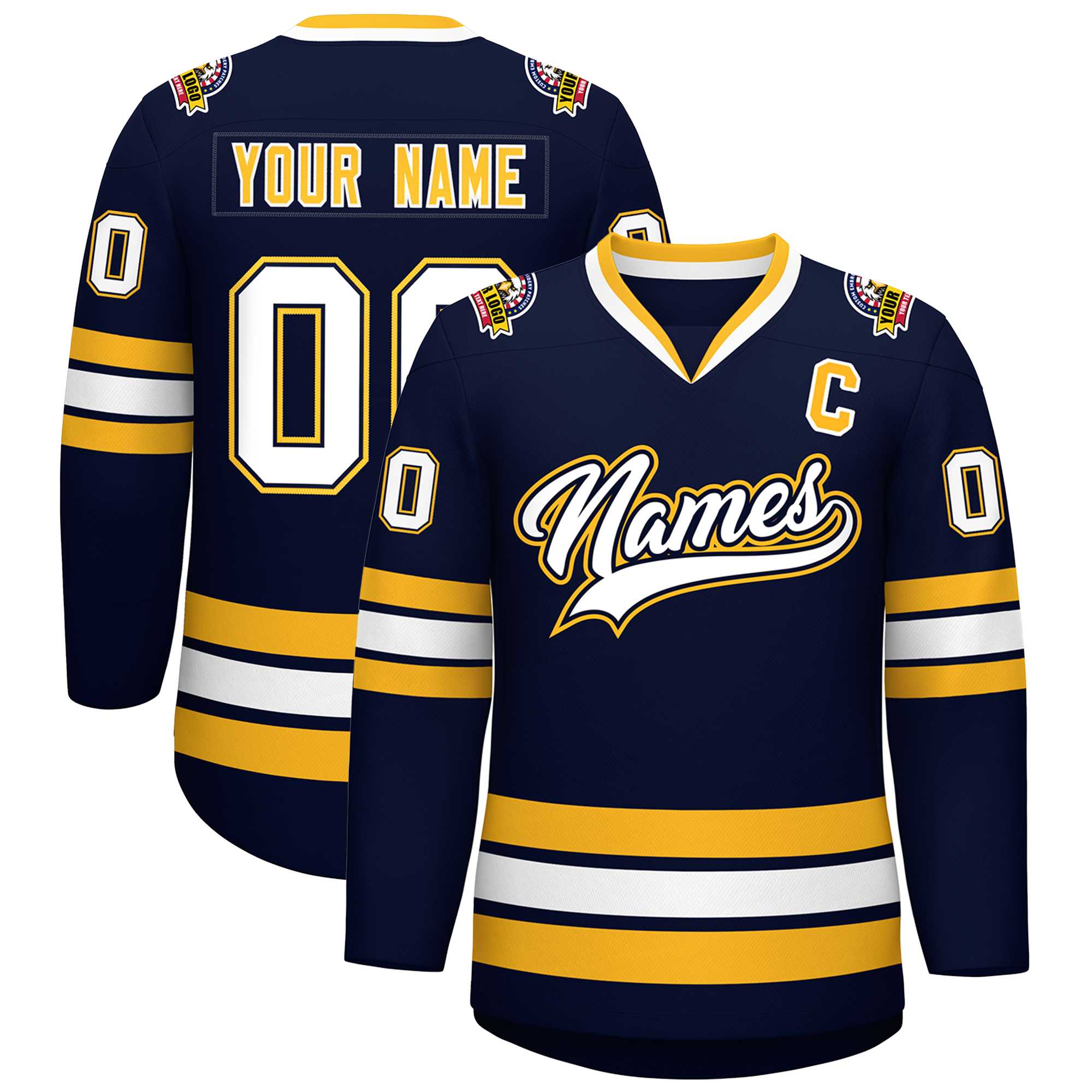 Custom Navy White Navy-Gold Classic Style Hockey Jersey | KXKSHOP