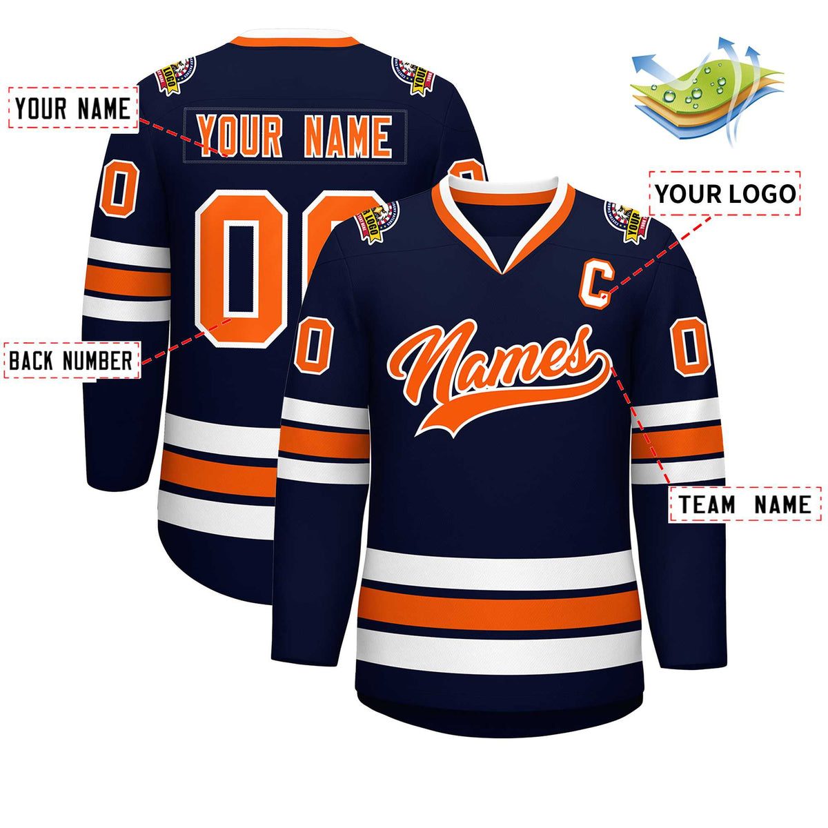 Custom Navy Orange-White Classic Style Hockey Jersey | KXKSHOP