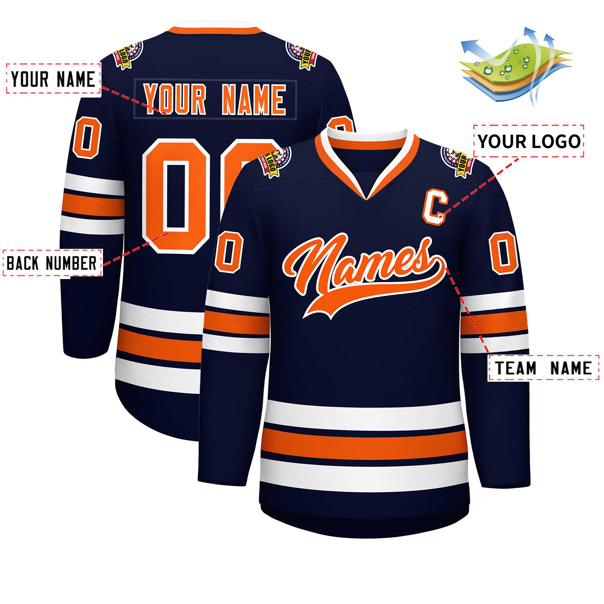 Custom Navy Orange-White Classic Style Hockey Jersey | KXKSHOP