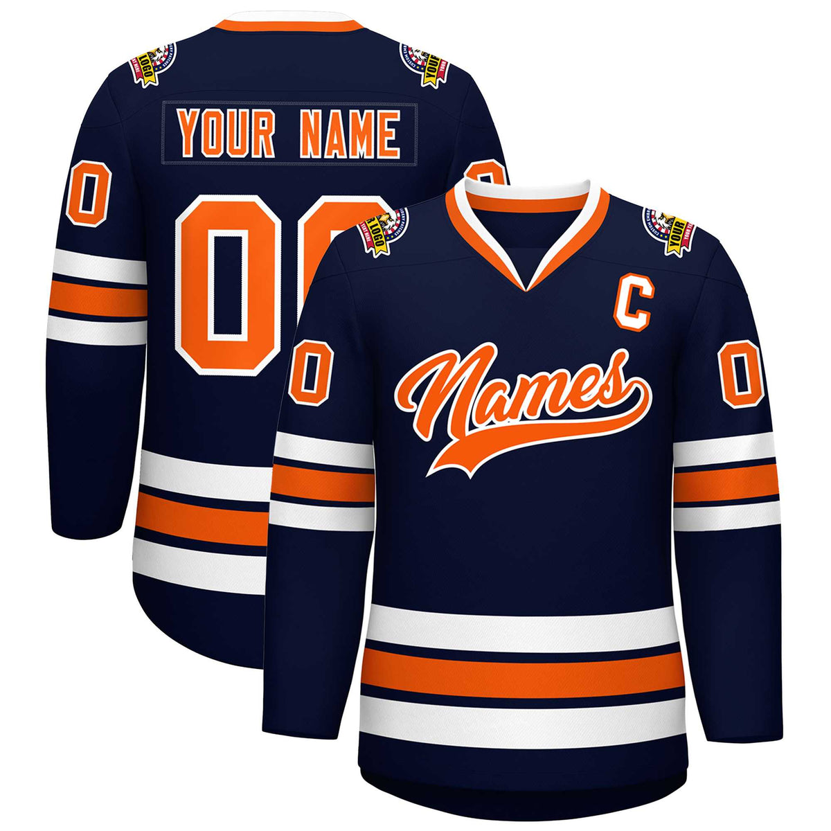 Custom Navy Orange-White Classic Style Hockey Jersey | KXKSHOP