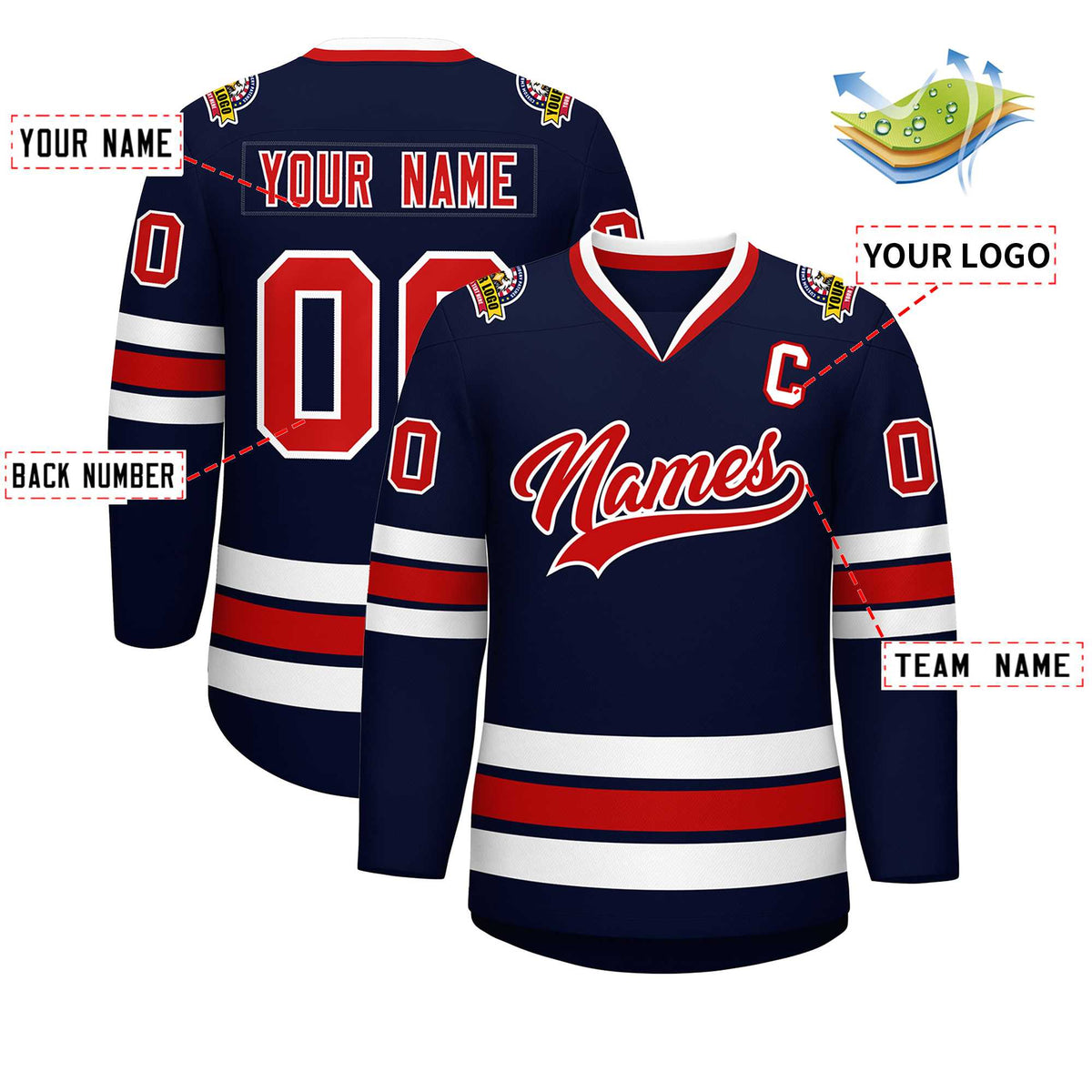 Custom Navy Red-White Classic Style Hockey Jersey | KXKSHOP