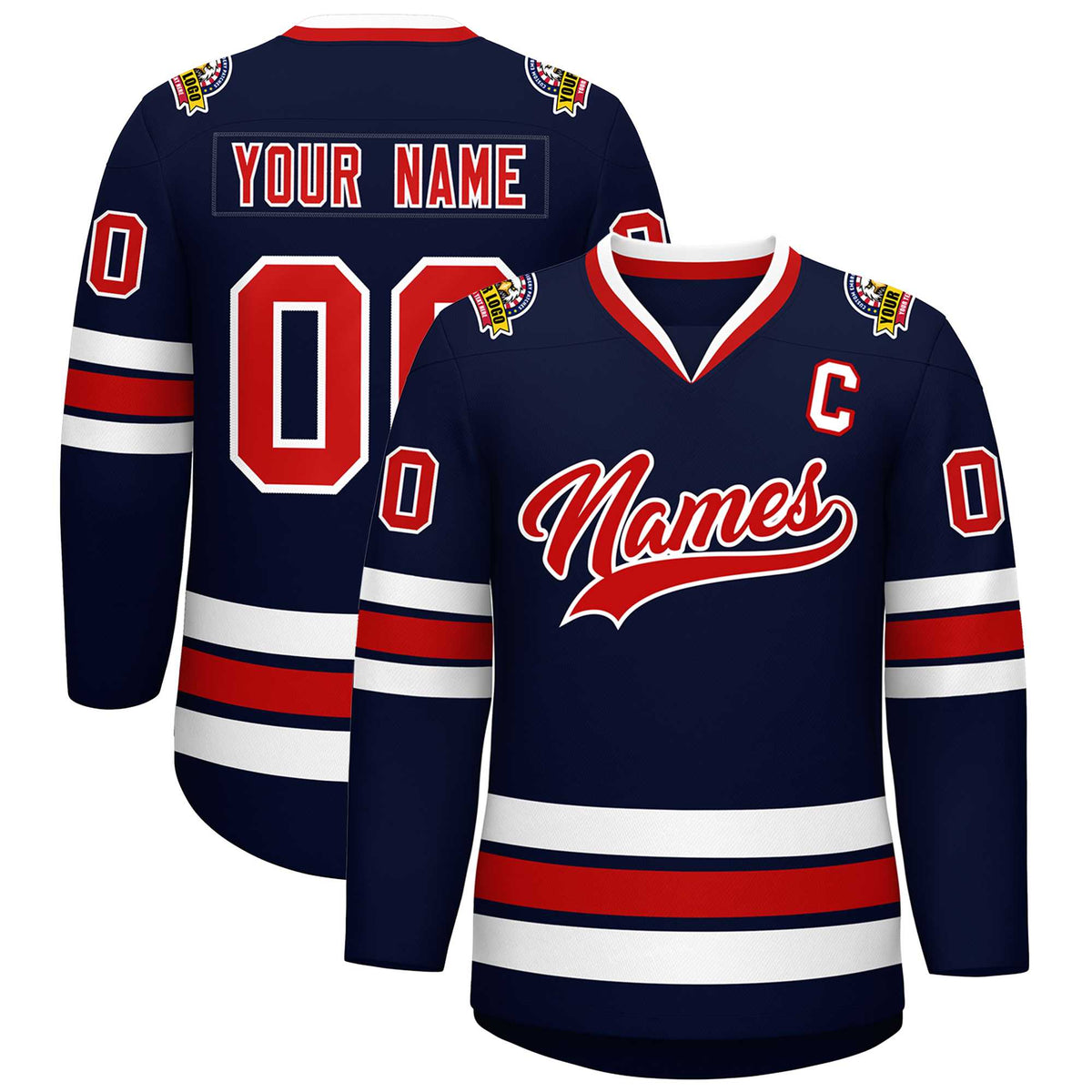 Custom Navy Red-White Classic Style Hockey Jersey | KXKSHOP