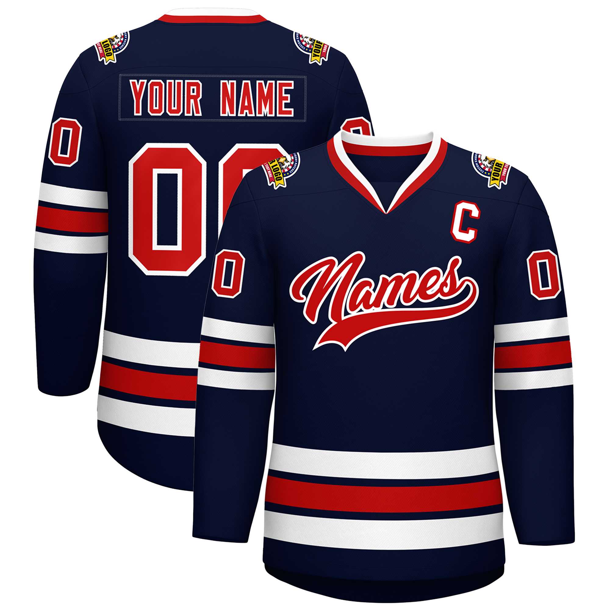 Custom Navy Red-White Classic Style Hockey Jersey | KXKSHOP