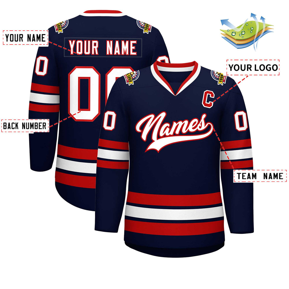 Custom Navy White-Red Classic Style Hockey Jersey | KXKSHOP