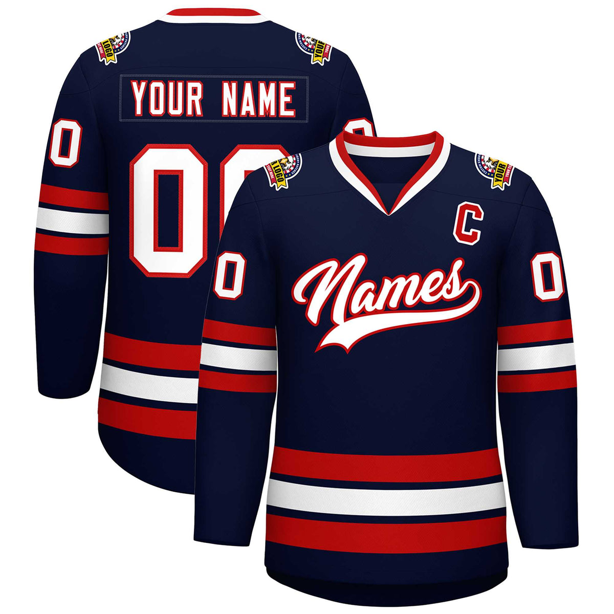 Custom Navy White-Red Classic Style Hockey Jersey | KXKSHOP