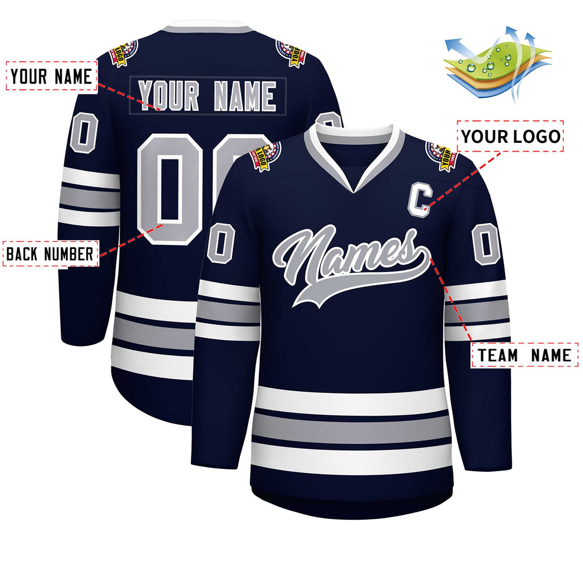 Custom Navy Gray-White Classic Style Hockey Jersey | KXKSHOP