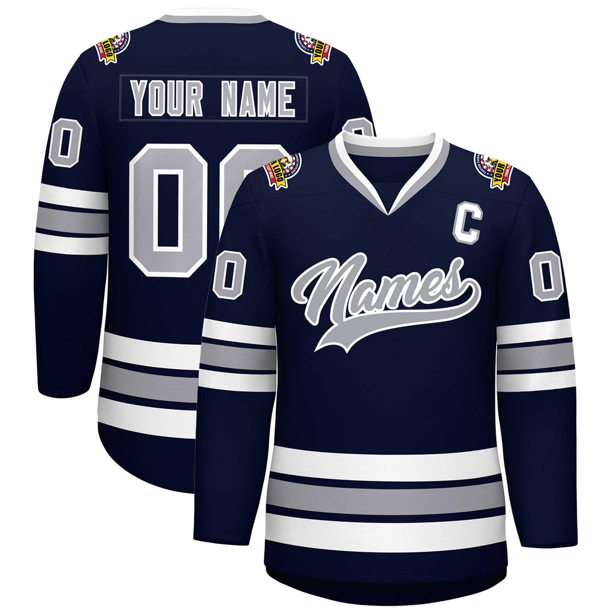 Custom Navy Gray-White Classic Style Hockey Jersey | KXKSHOP
