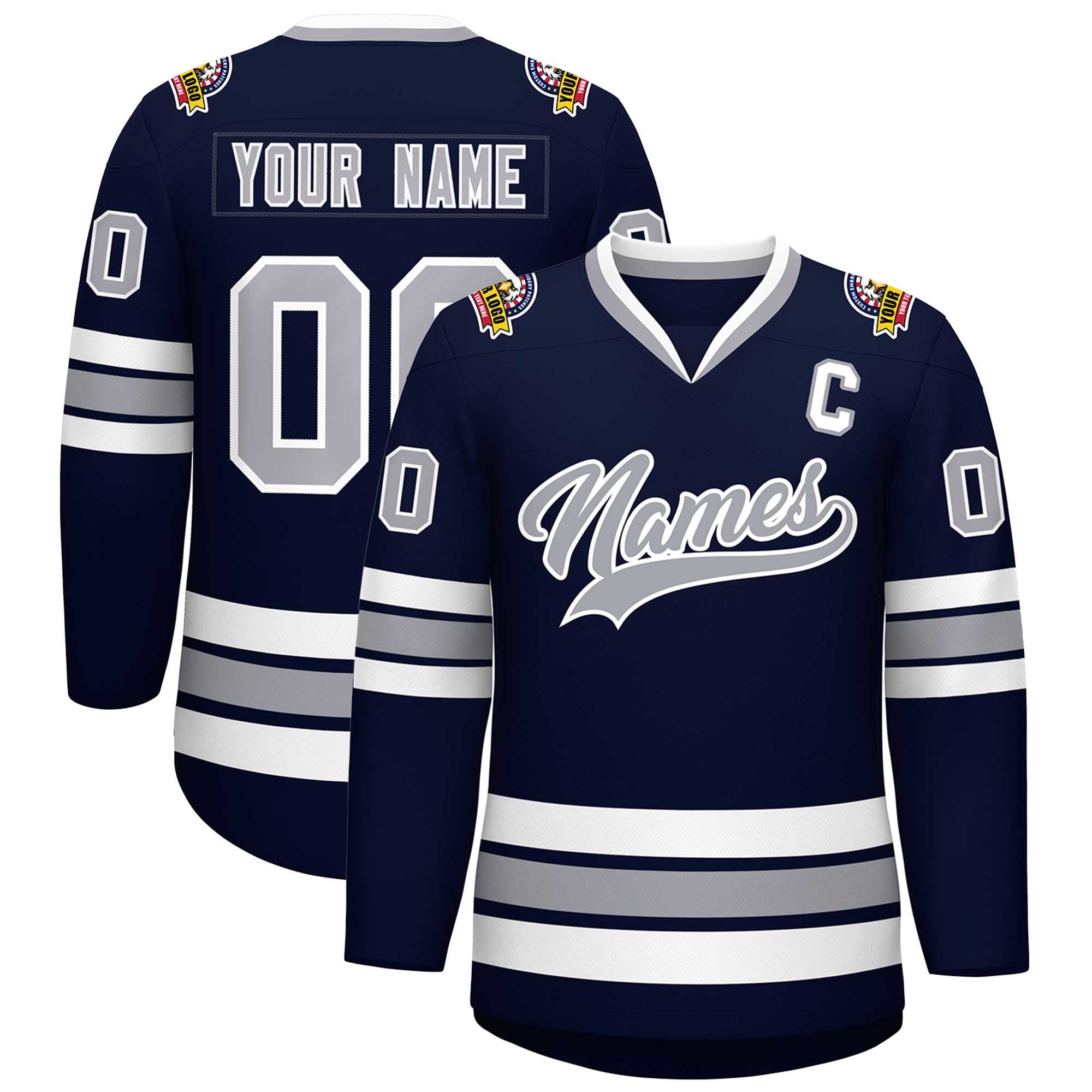 Custom Navy Gray-White Classic Style Hockey Jersey | KXKSHOP
