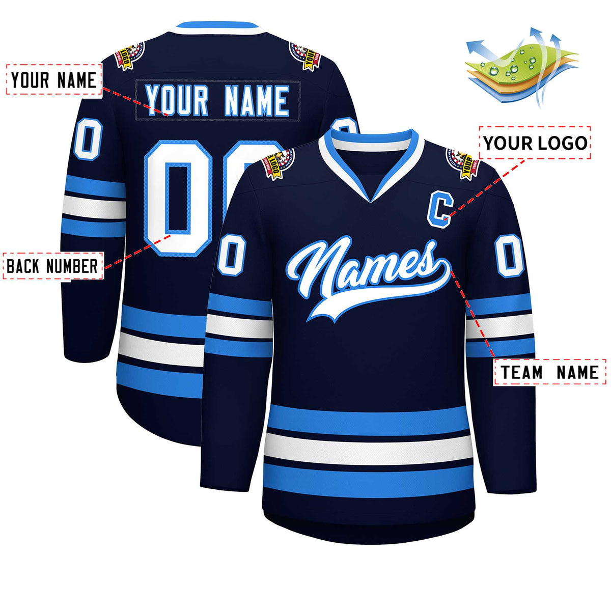 Custom Navy White-Powder Blue Classic Style Hockey Jersey | KXKSHOP