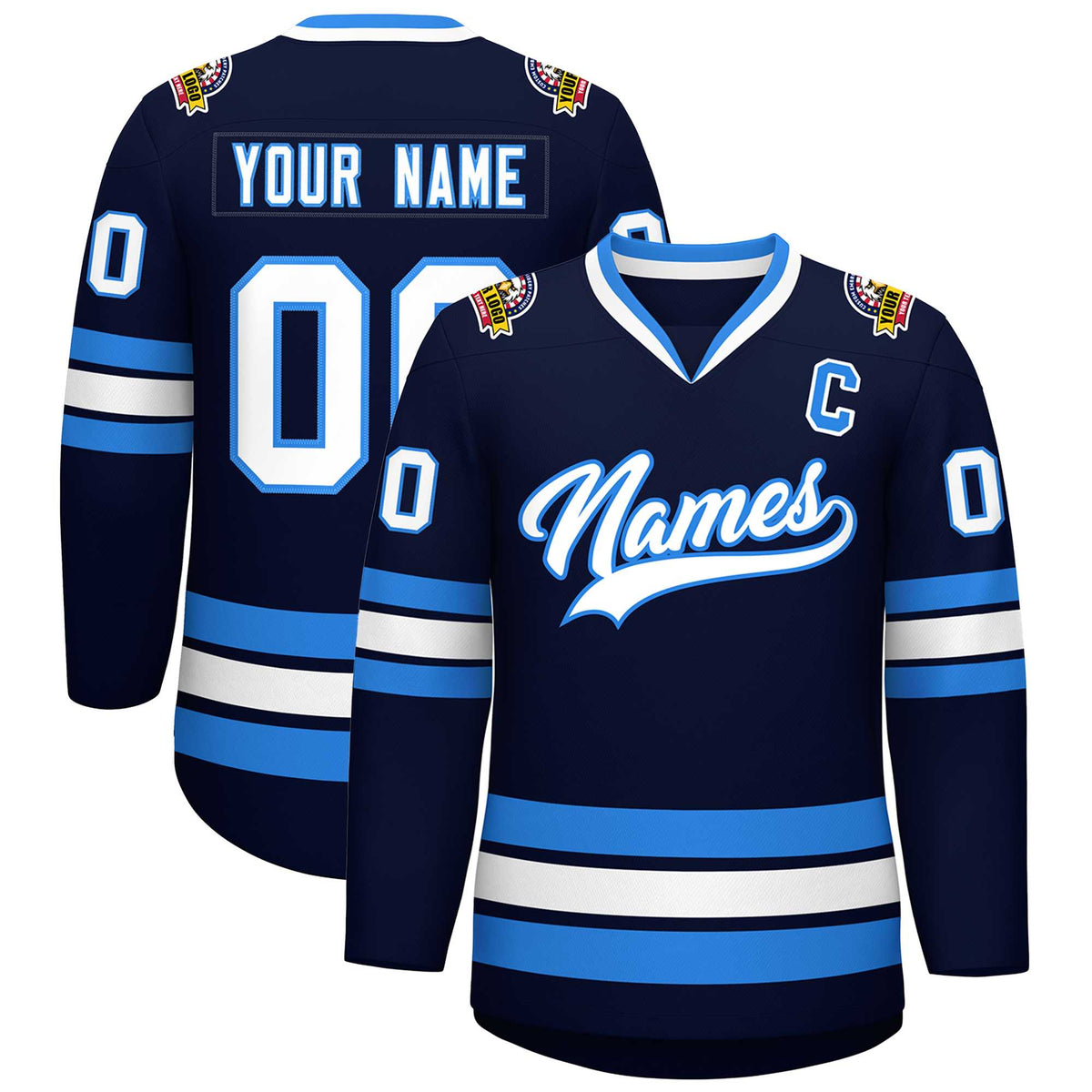 Custom Navy White-Powder Blue Classic Style Hockey Jersey | KXKSHOP
