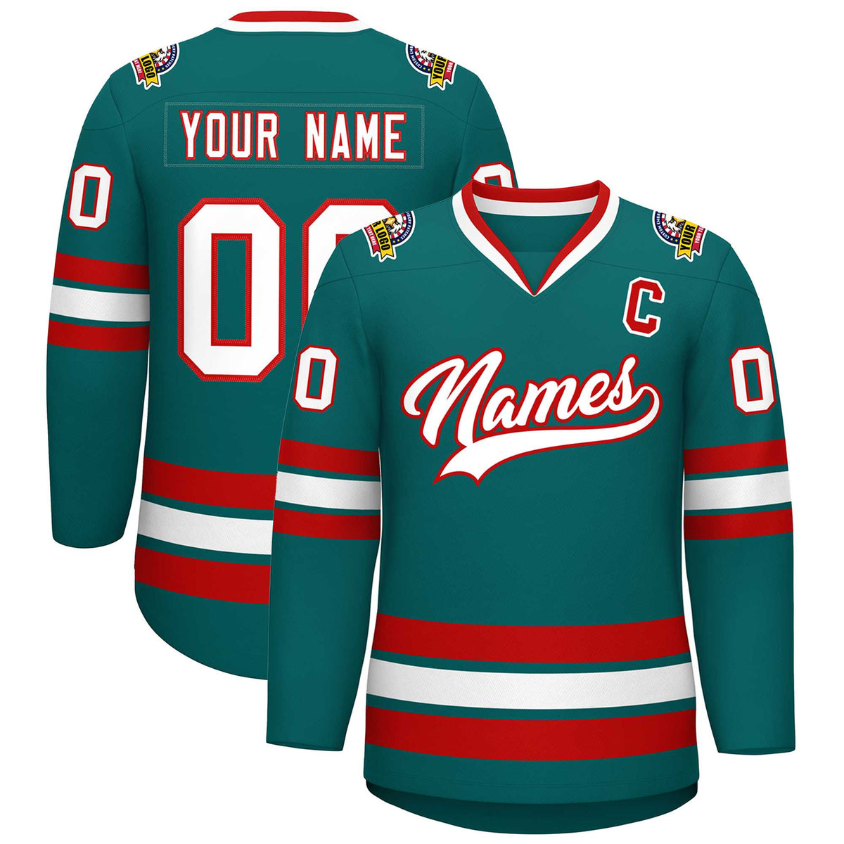 Custom Teal White-Red Classic Style Hockey Jersey | KXKSHOP
