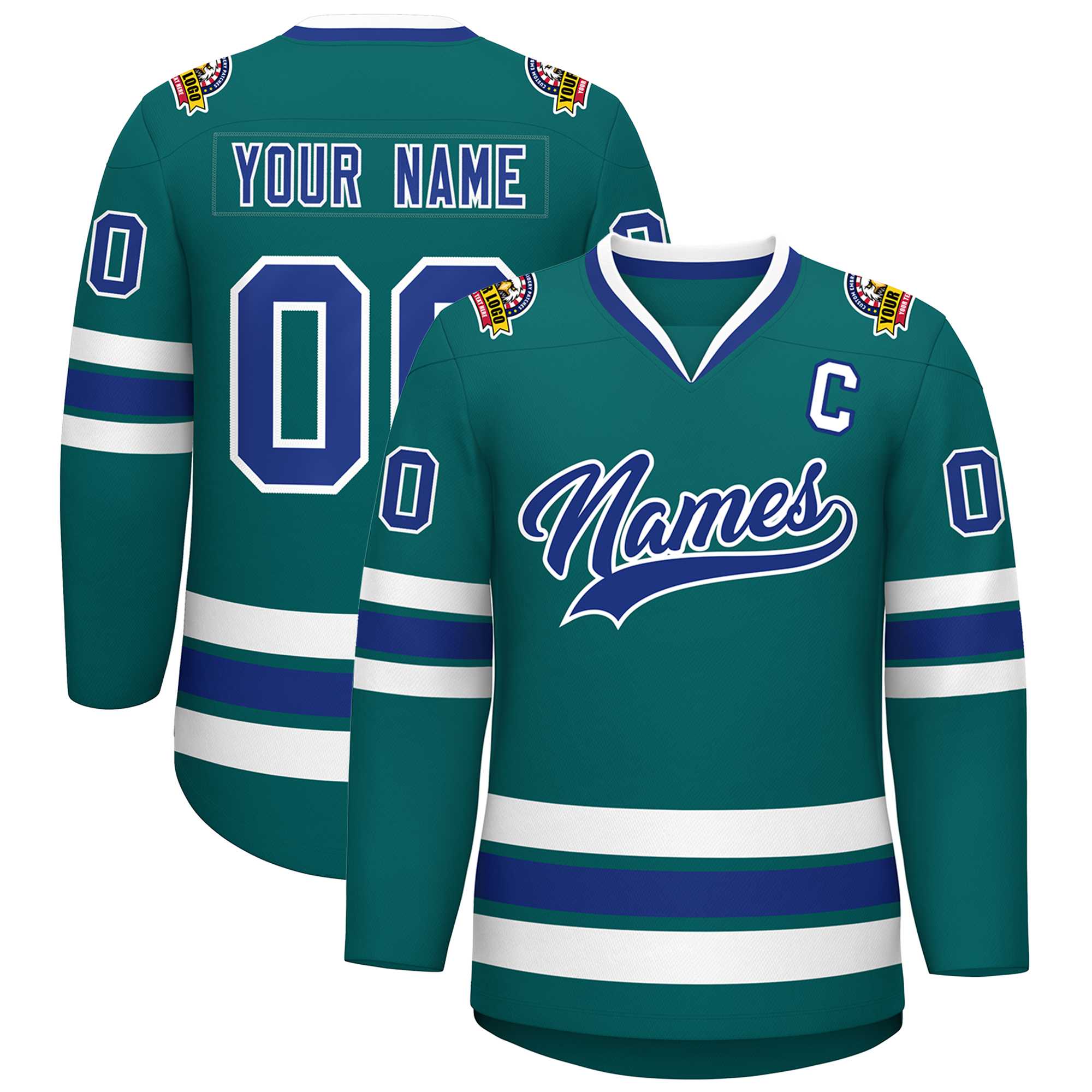 Custom Teal Royal-White Classic Style Hockey Jersey | KXKSHOP