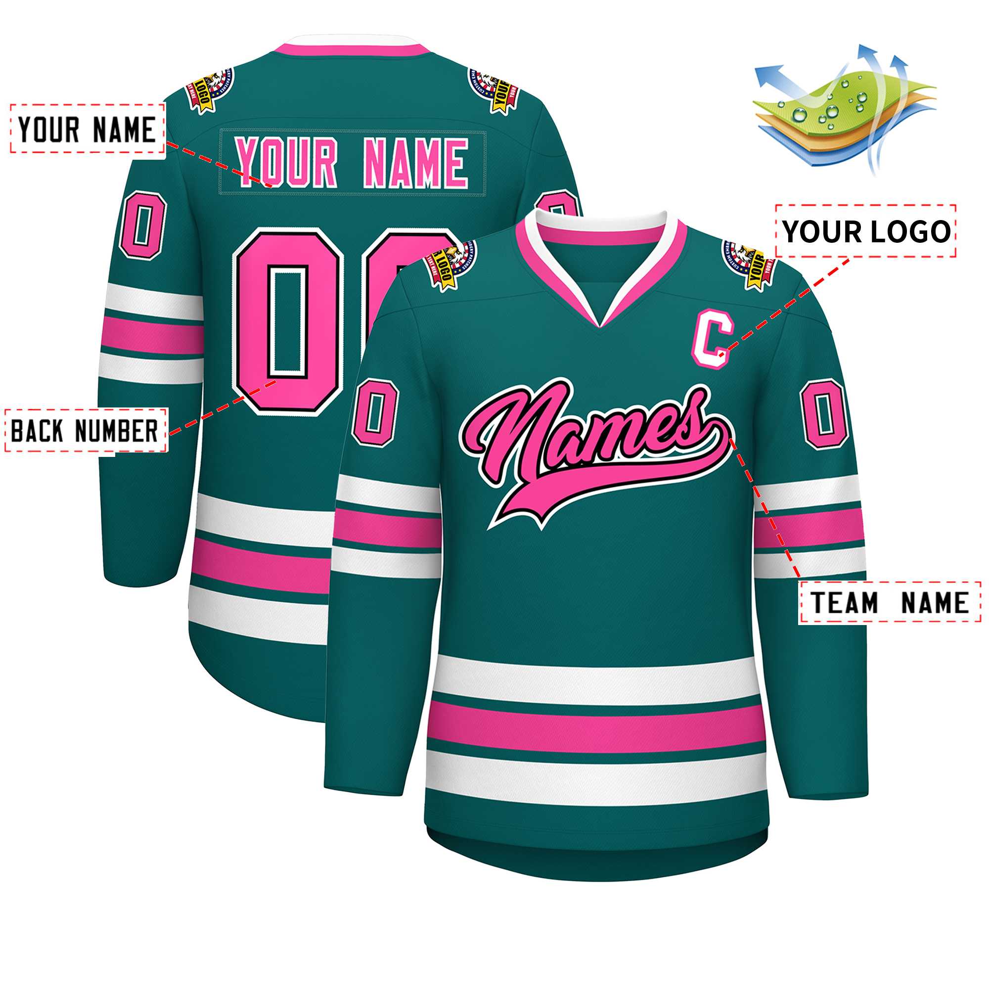Custom Teal Pink Black-White Classic Style Hockey Jersey | KXKSHOP