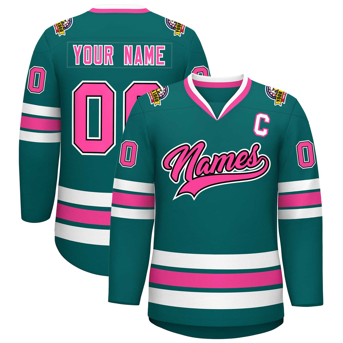 Custom Teal Pink Black-White Classic Style Hockey Jersey | KXKSHOP