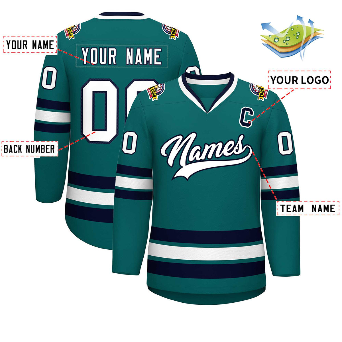 Custom Teal White-Navy Classic Style Hockey Jersey | KXKSHOP
