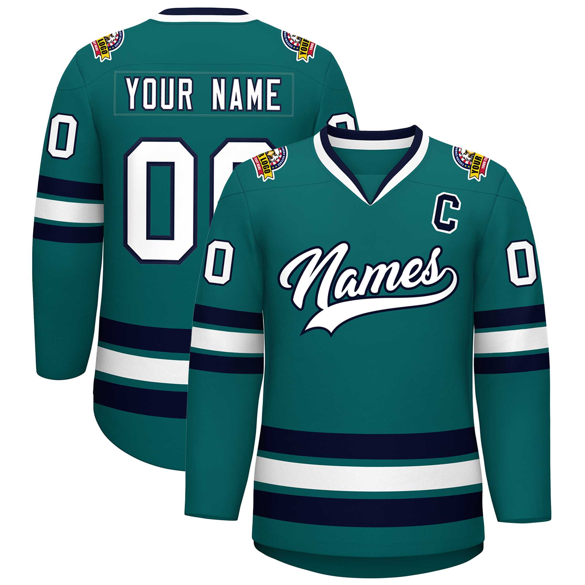 Custom Teal White-Navy Classic Style Hockey Jersey | KXKSHOP