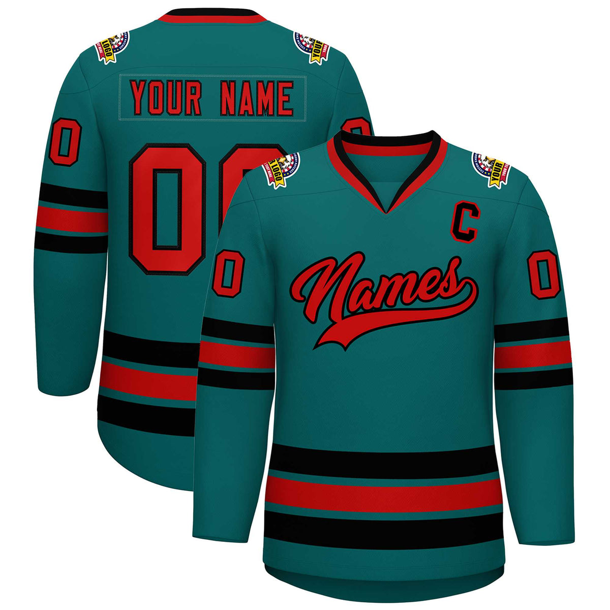 Custom Teal Red-Black Classic Style Hockey Jersey | KXKSHOP