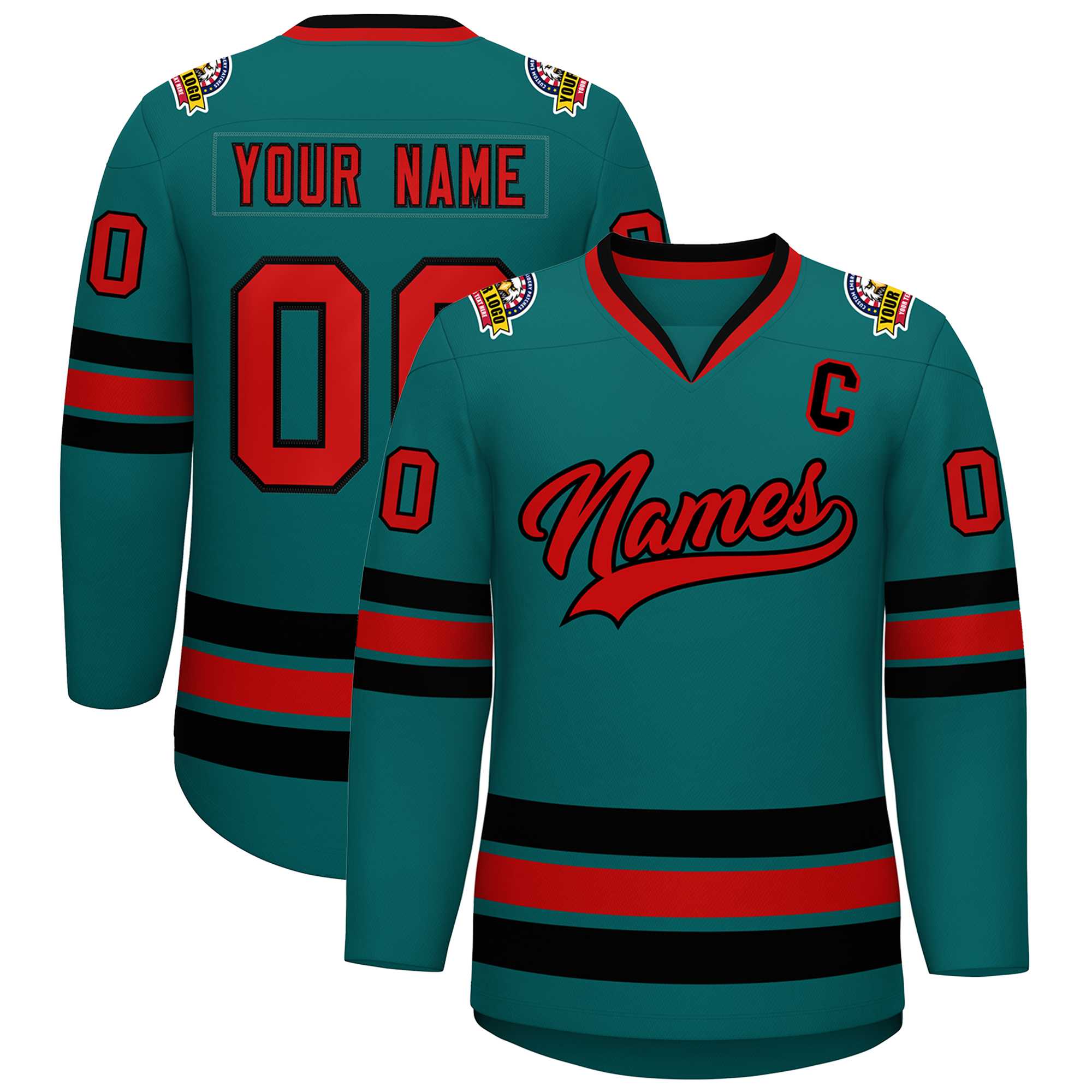 Custom Teal Red-Black Classic Style Hockey Jersey | KXKSHOP