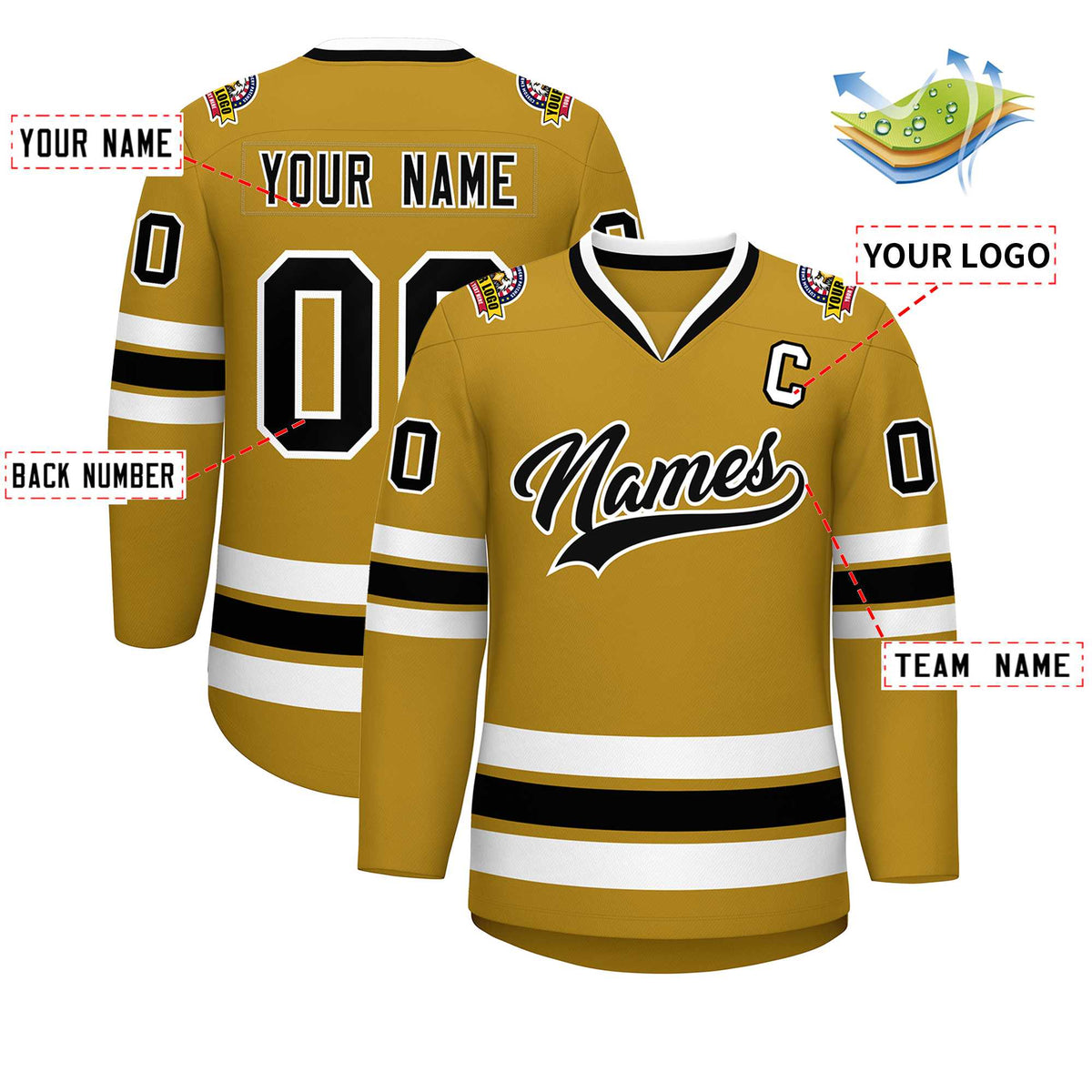 Custom Old Gold Black-White Classic Style Hockey Jersey | KXKSHOP