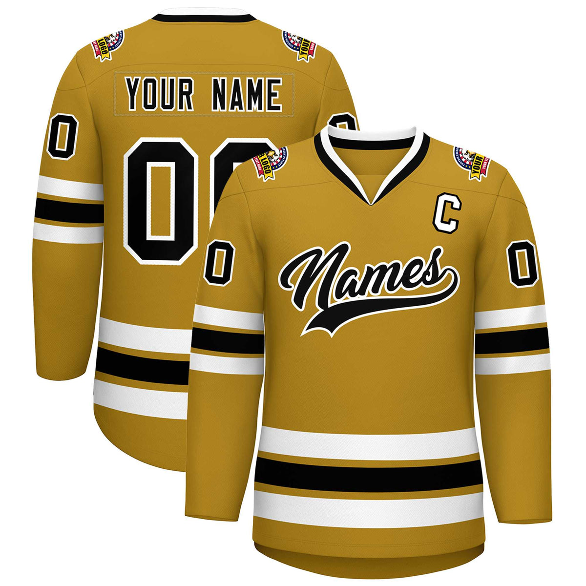 Custom Old Gold Black-White Classic Style Hockey Jersey | KXKSHOP