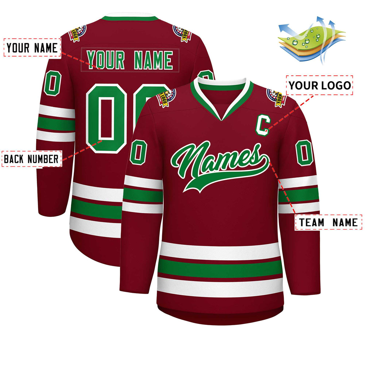 Custom Crimson Kelly Green-White Classic Style Hockey Jersey | KXKSHOP