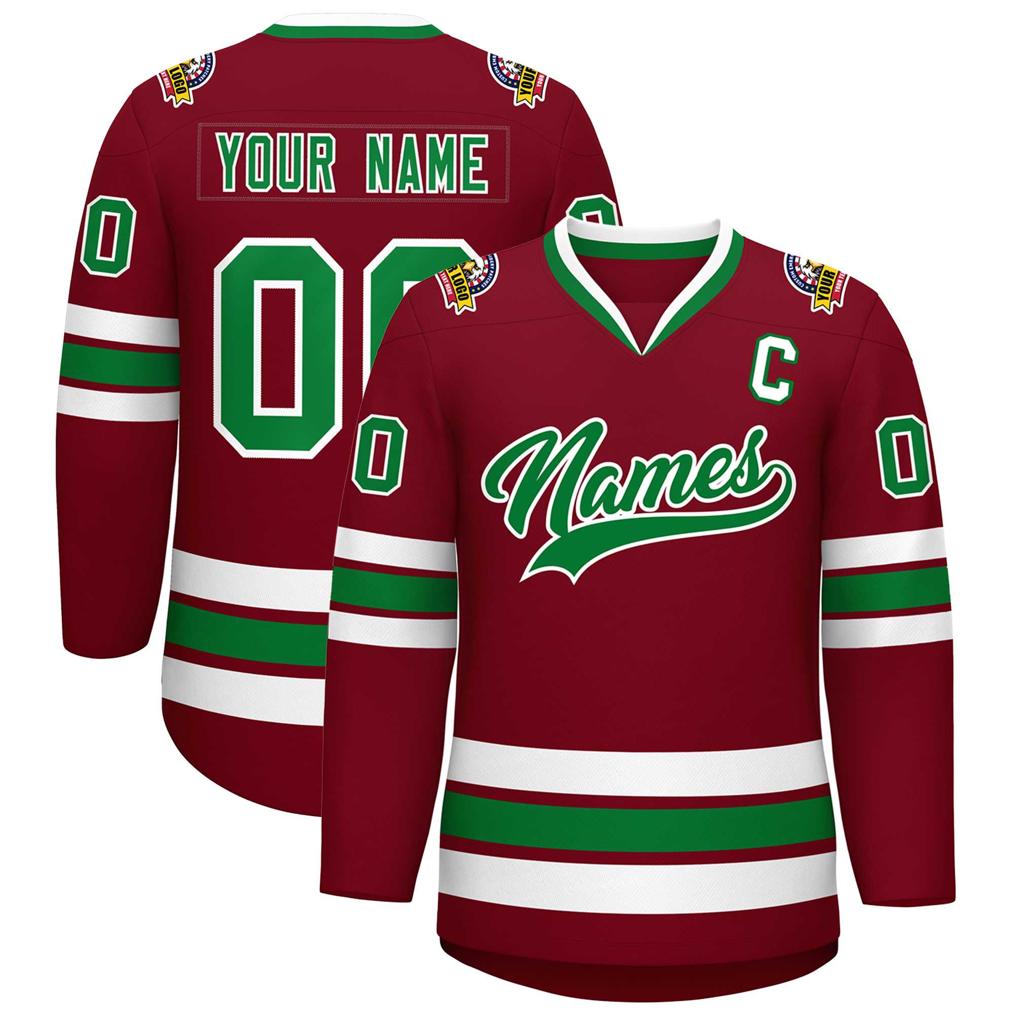Custom Crimson Kelly Green-White Classic Style Hockey Jersey | KXKSHOP