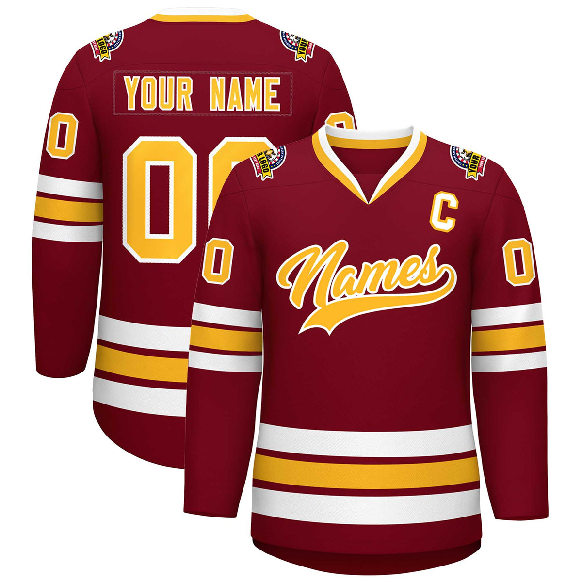Custom Crimson Gold-White Classic Style Hockey Jersey | KXKSHOP
