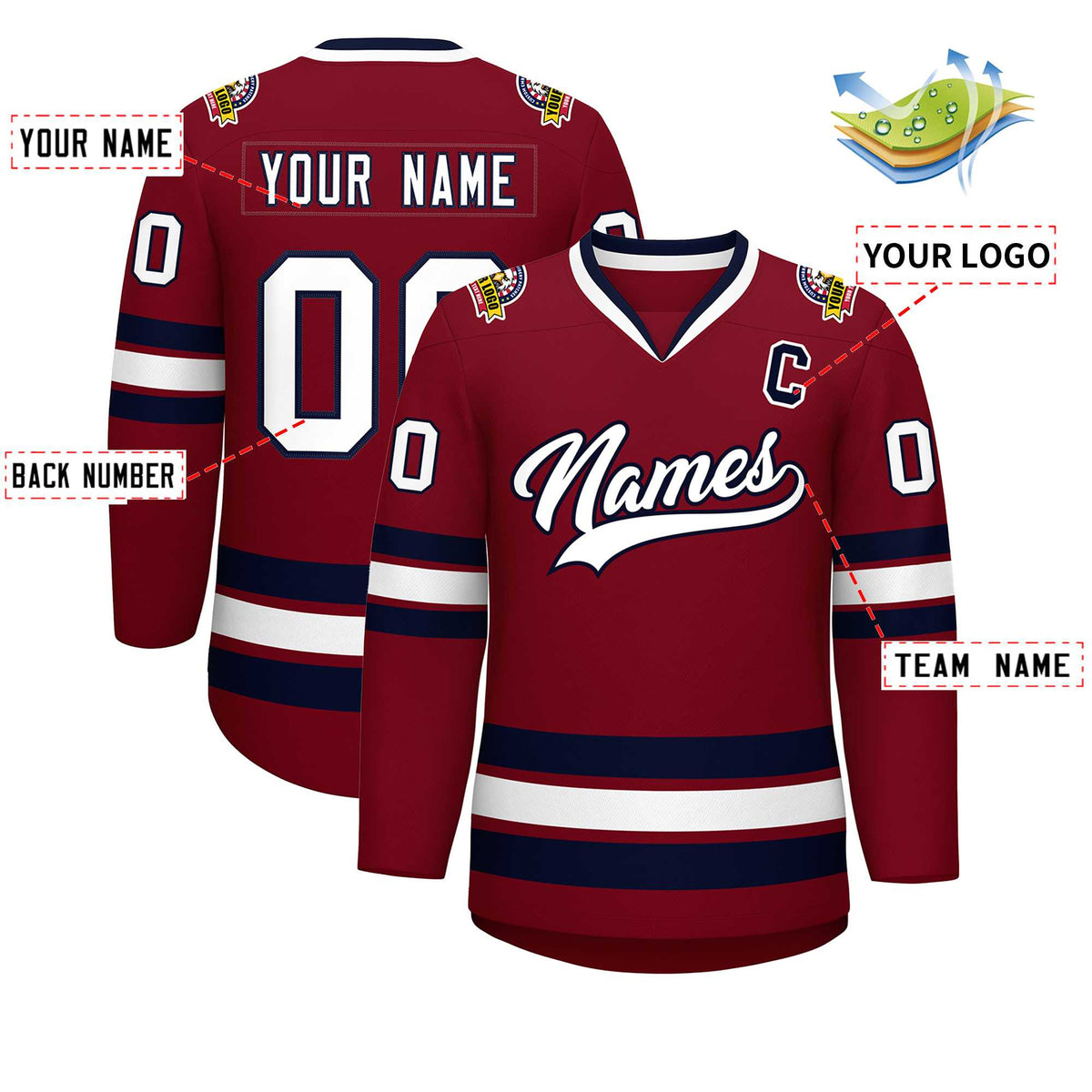 Custom Crimson White-Navy Classic Style Hockey Jersey | KXKSHOP