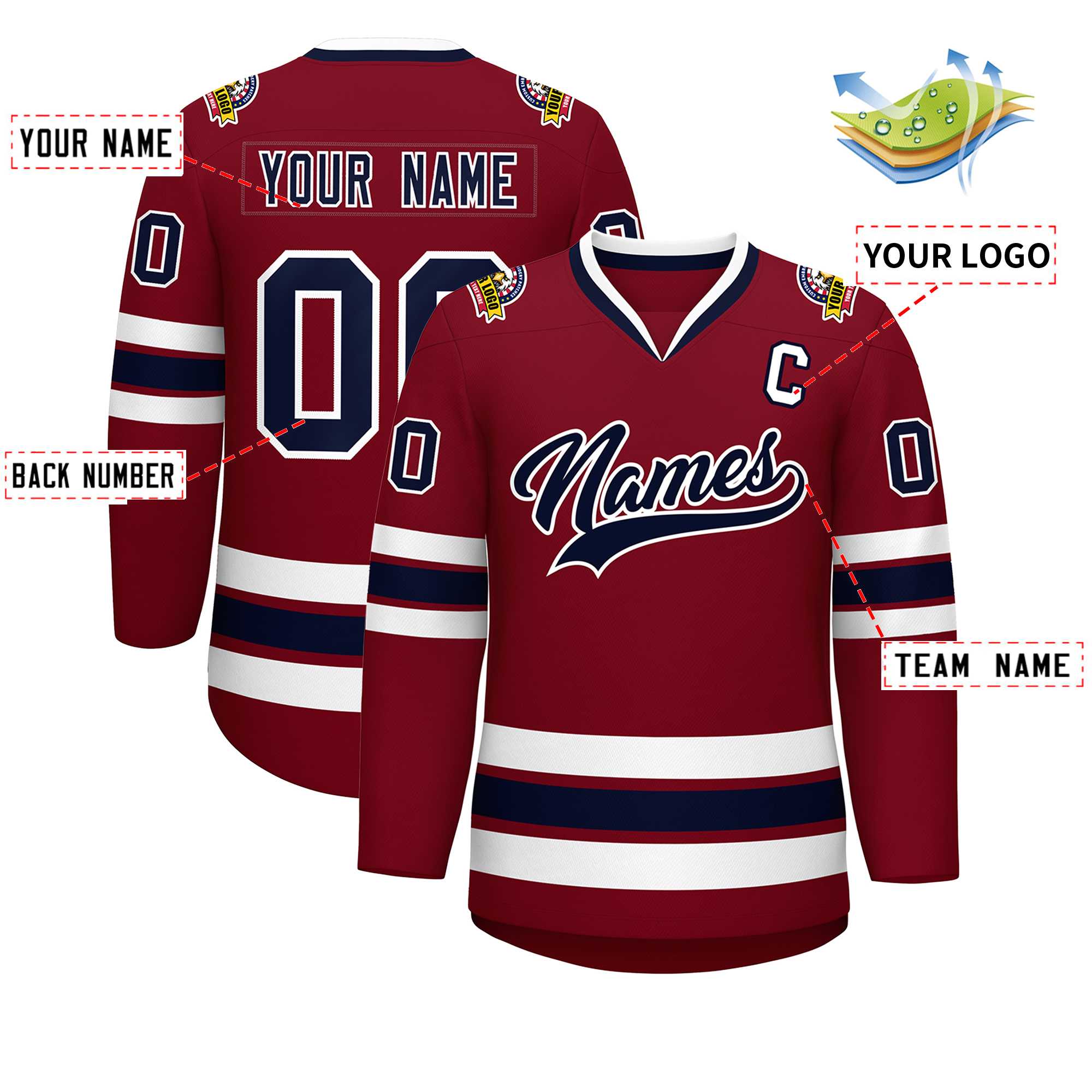 Custom Crimson Navy-White Classic Style Hockey Jersey | KXKSHOP