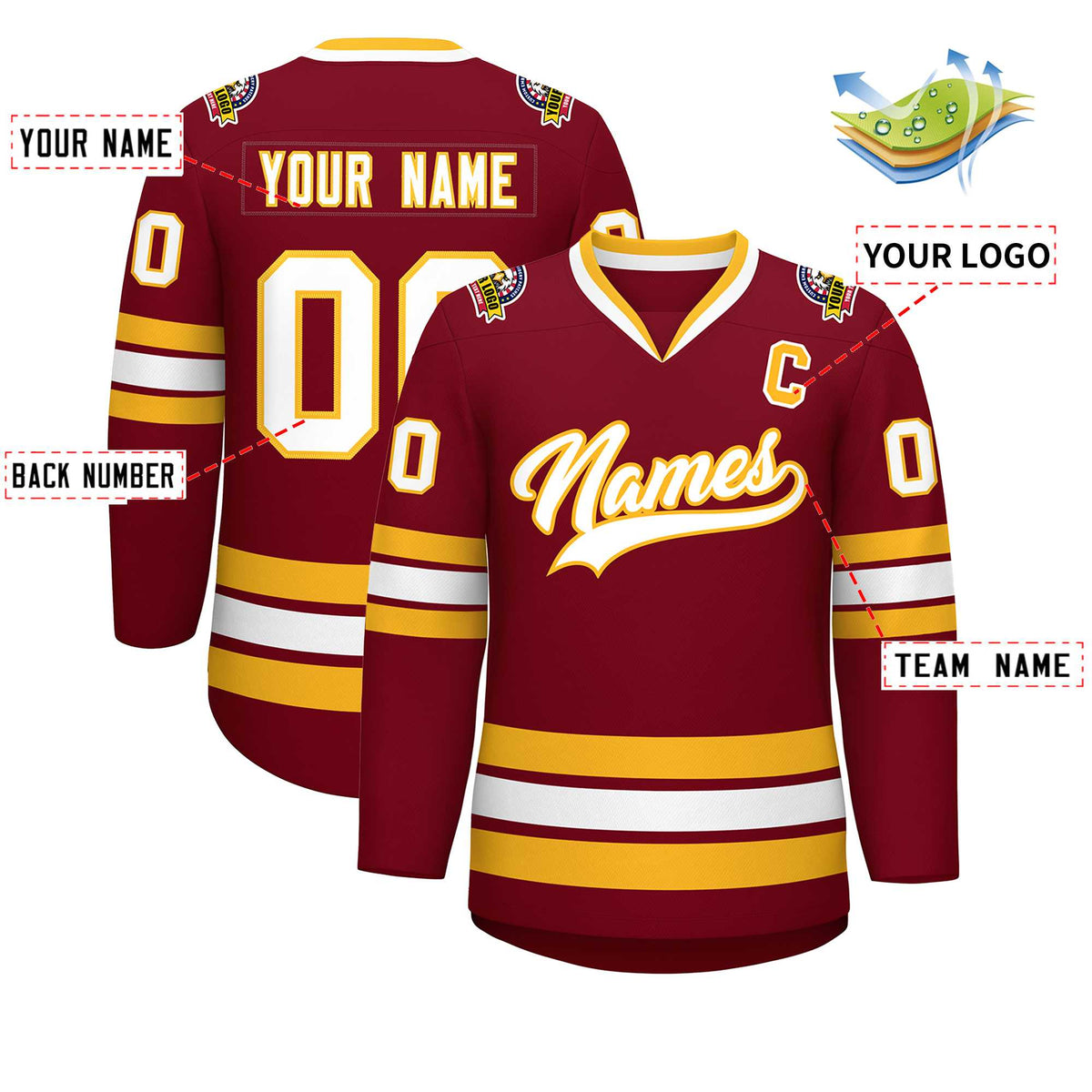 Custom Crimson White-Gold Classic Style Hockey Jersey | KXKSHOP