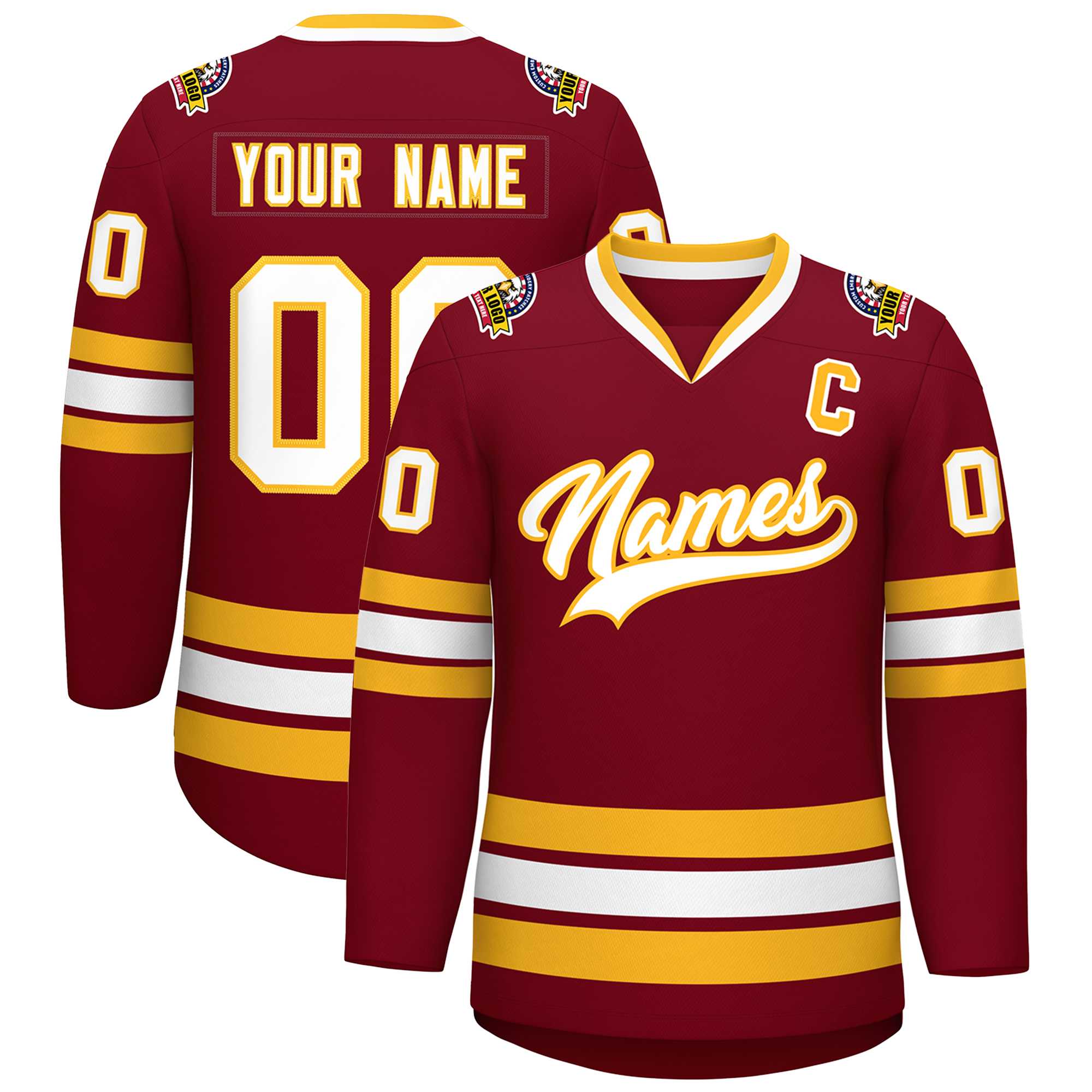 Custom Crimson White-Gold Classic Style Hockey Jersey | KXKSHOP