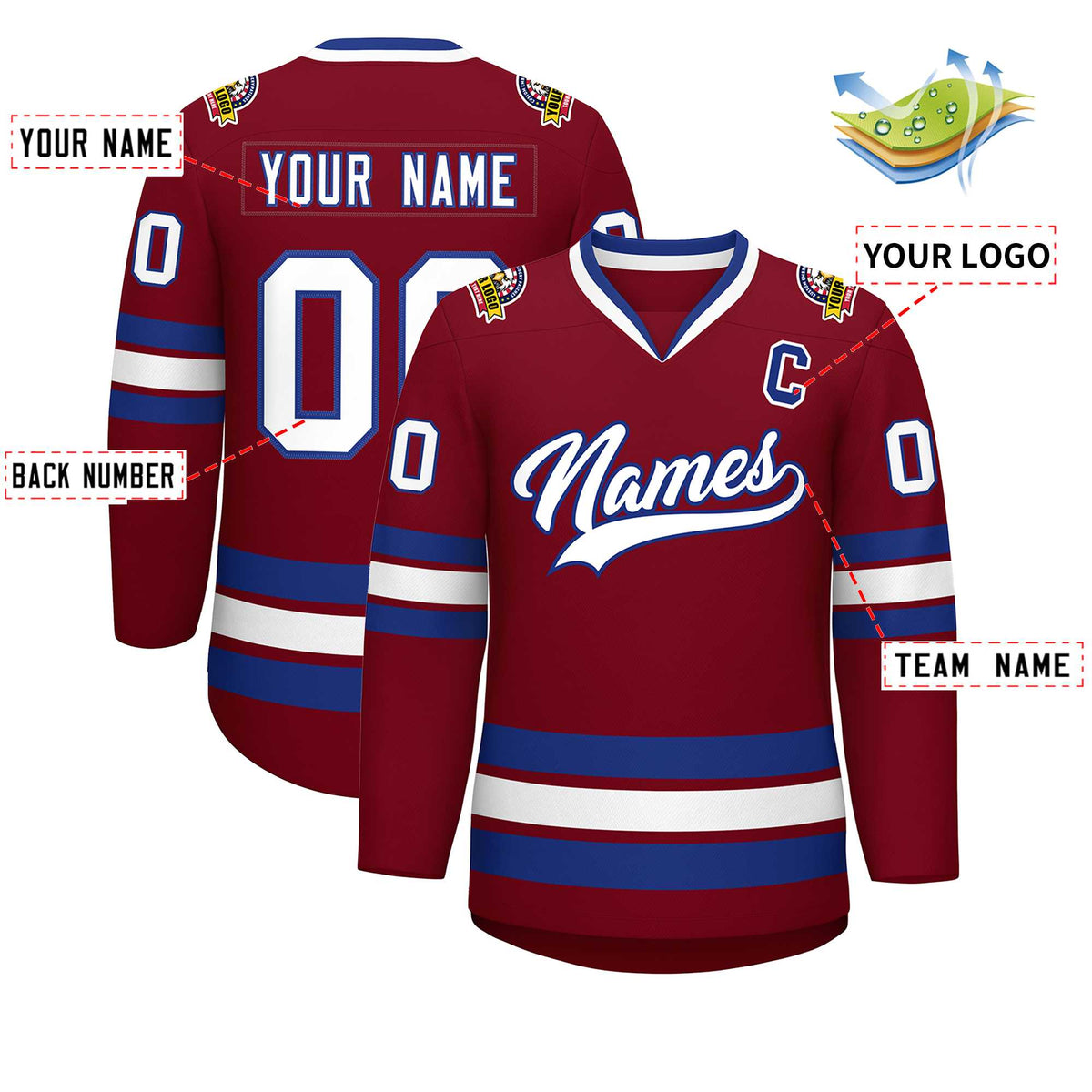Custom Crimson White-Royal Classic Style Hockey Jersey | KXKSHOP