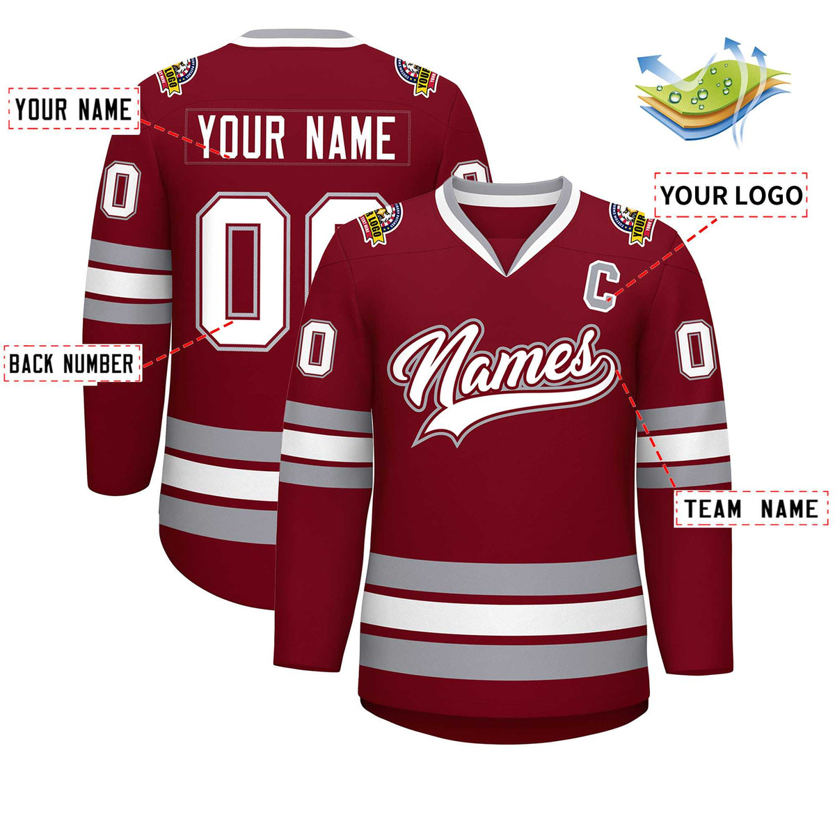 Custom Crimson White Crimson-Gray Classic Style Hockey Jersey | KXKSHOP