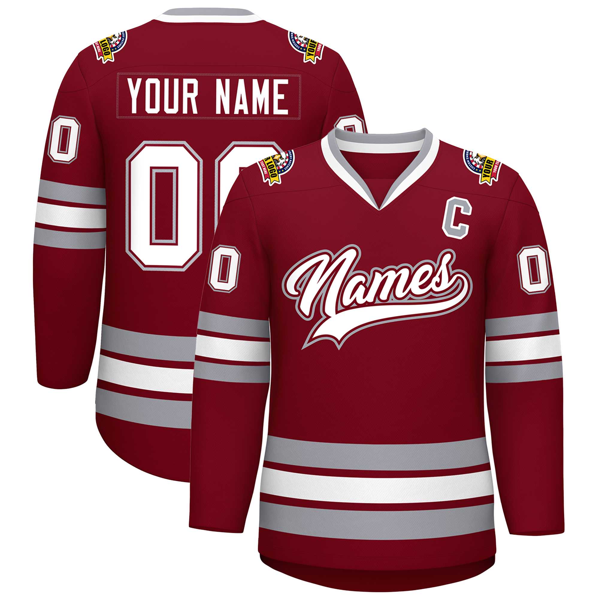 Custom Crimson White Crimson-Gray Classic Style Hockey Jersey | KXKSHOP