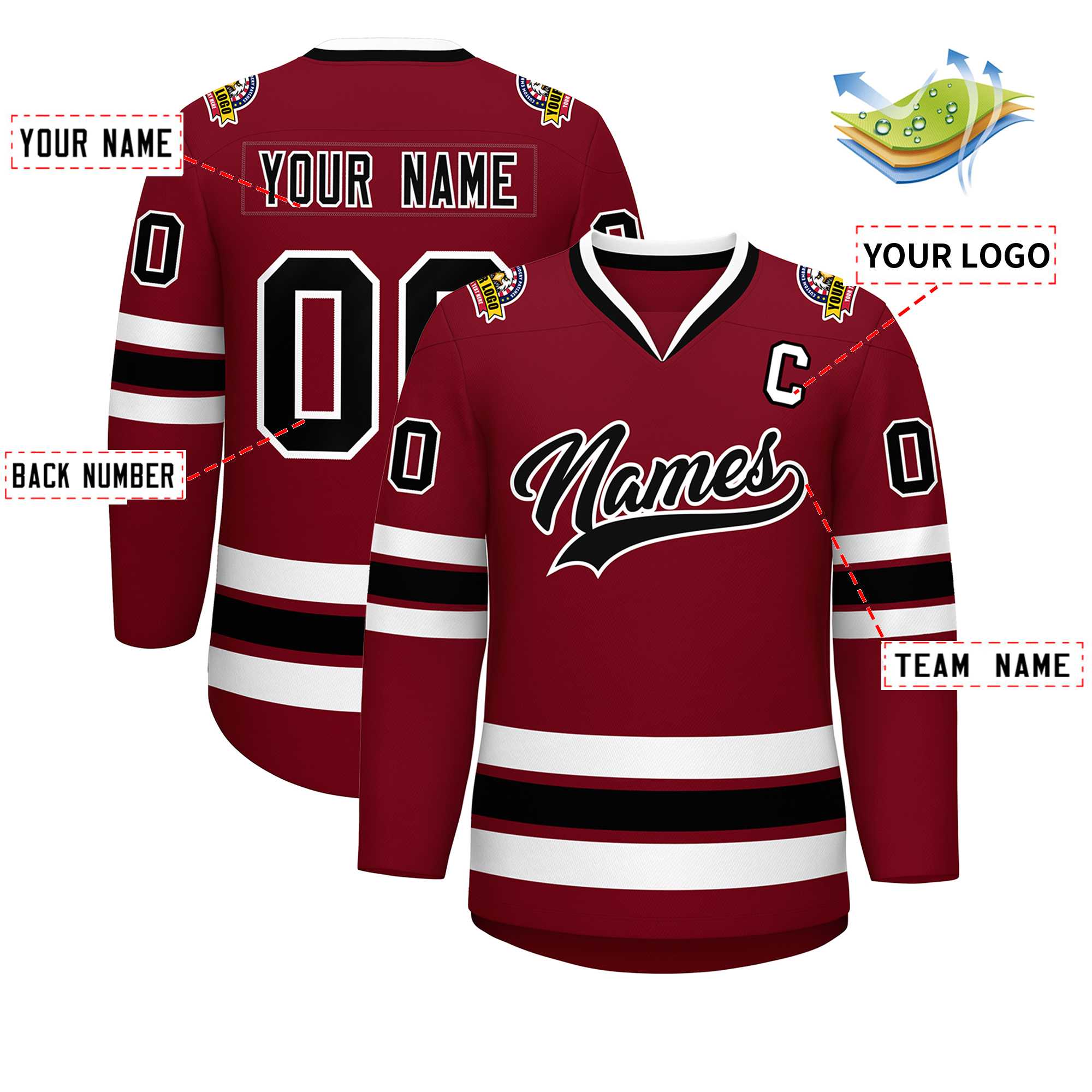 Custom Crimson Black-White Classic Style Hockey Jersey | KXKSHOP