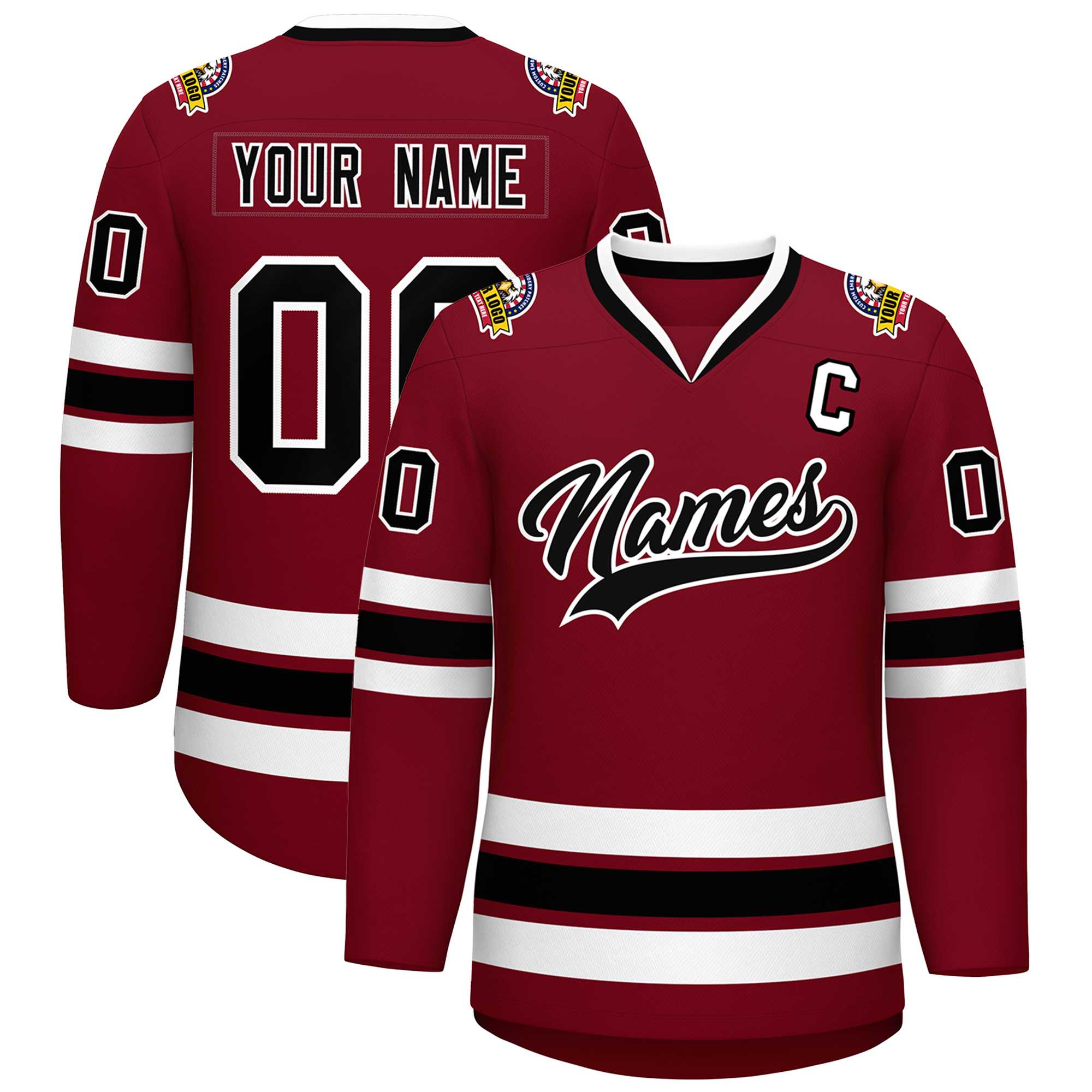 Custom Crimson Black-White Classic Style Hockey Jersey | KXKSHOP
