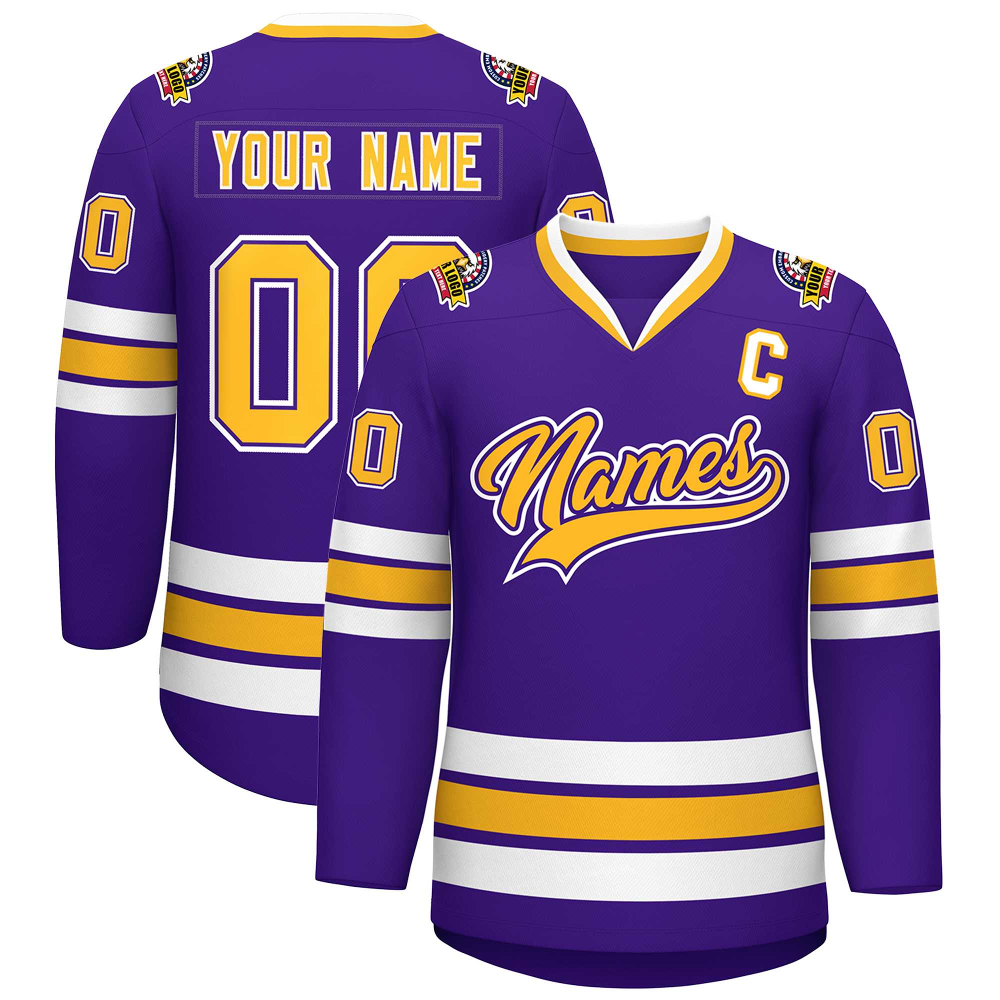 Custom Purple Gold Purple-White Classic Style Hockey Jersey | KXKSHOP