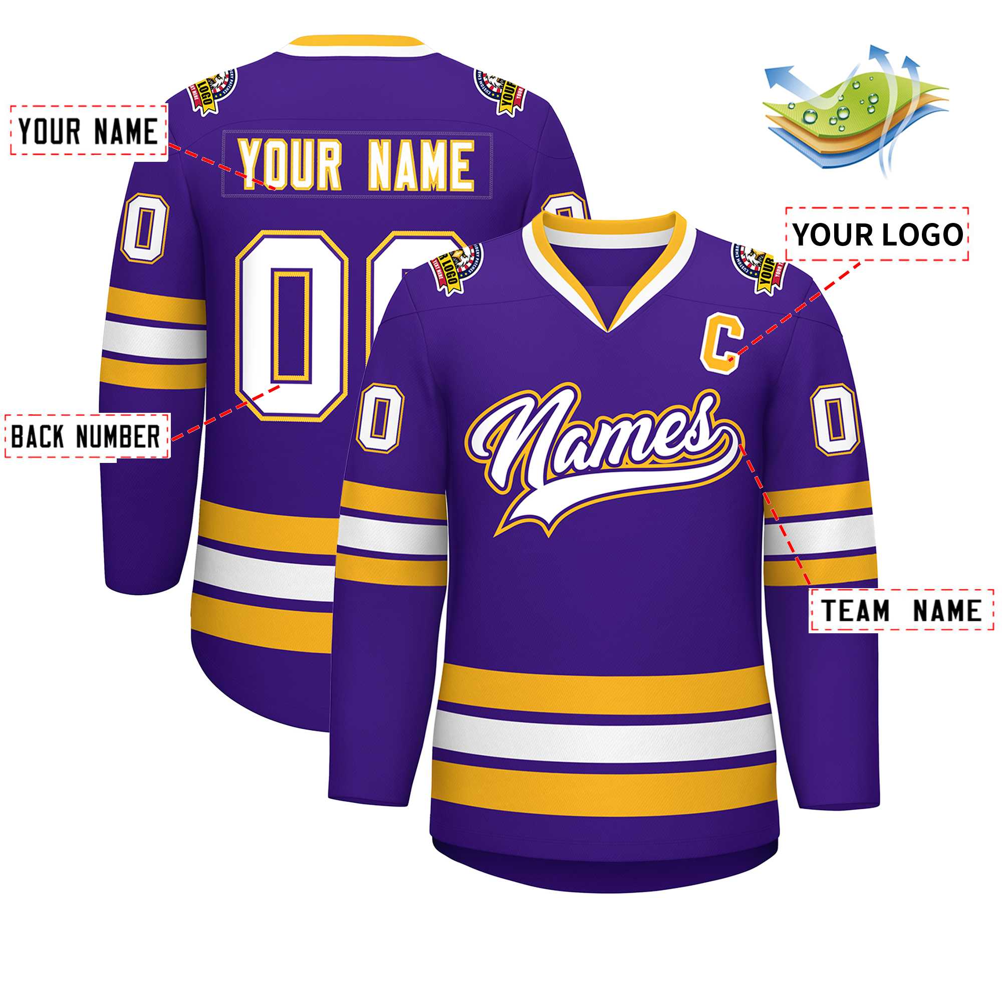 Custom Purple White Purple-Gold Classic Style Hockey Jersey | KXKSHOP