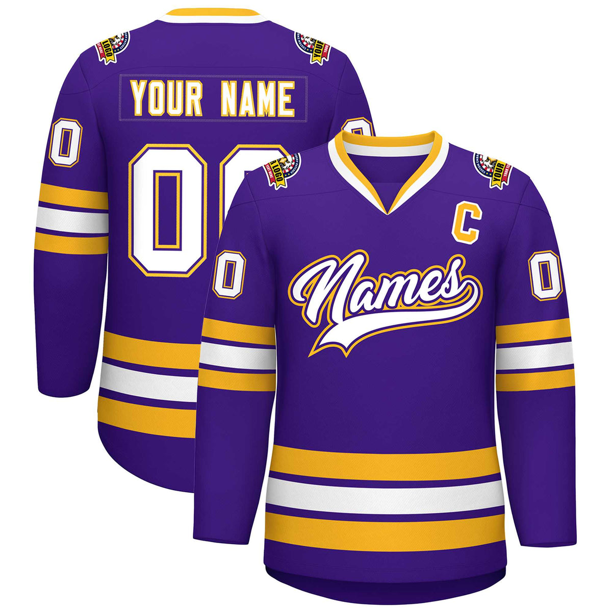 Custom Purple White Purple-Gold Classic Style Hockey Jersey | KXKSHOP