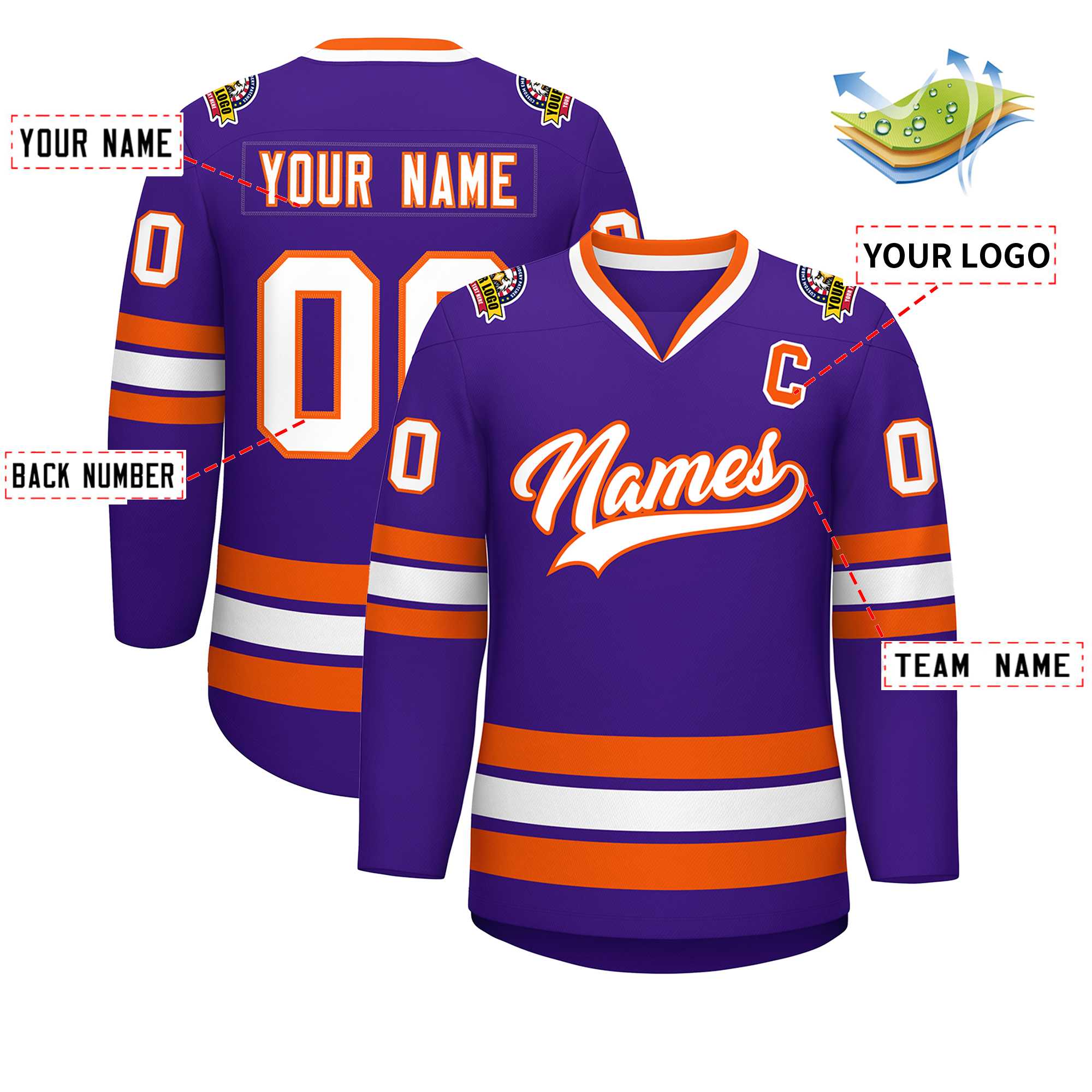 Custom Purple White-Orange Classic Style Hockey Jersey | KXKSHOP