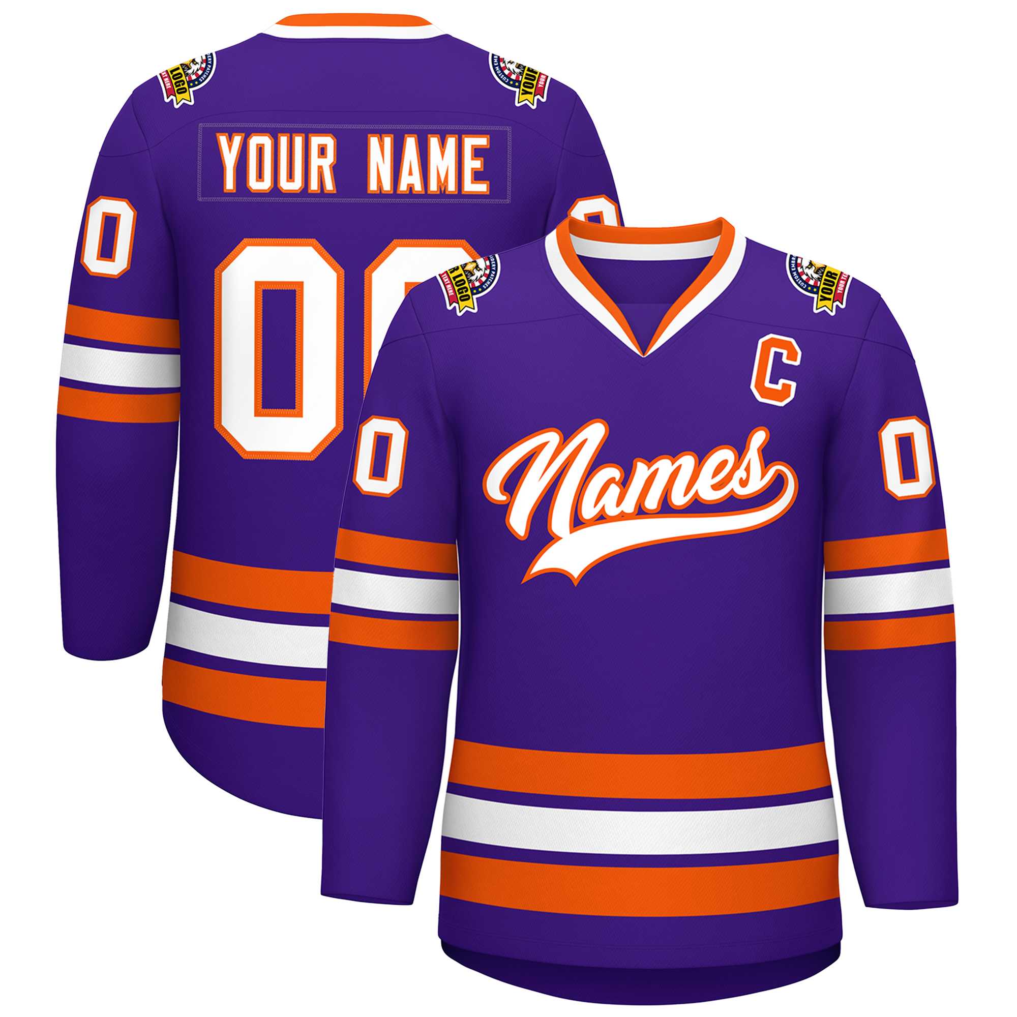 Custom Purple White-Orange Classic Style Hockey Jersey | KXKSHOP